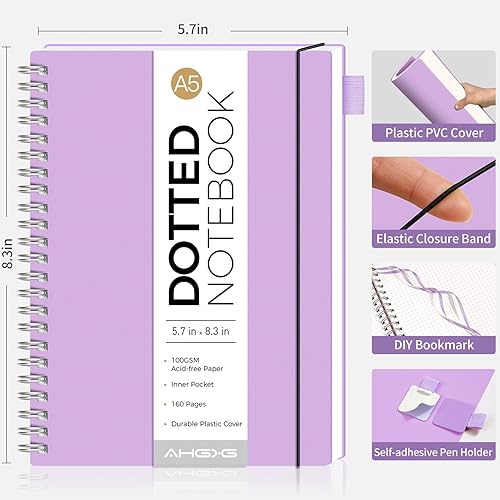 Vista 144 de AHGXG Diario de puntos y viñetas – Cuaderno de espiral de cuadrícula de puntos de 8.5 x 11 pulgadas, cuaderno de puntos grande A4, papel grueso