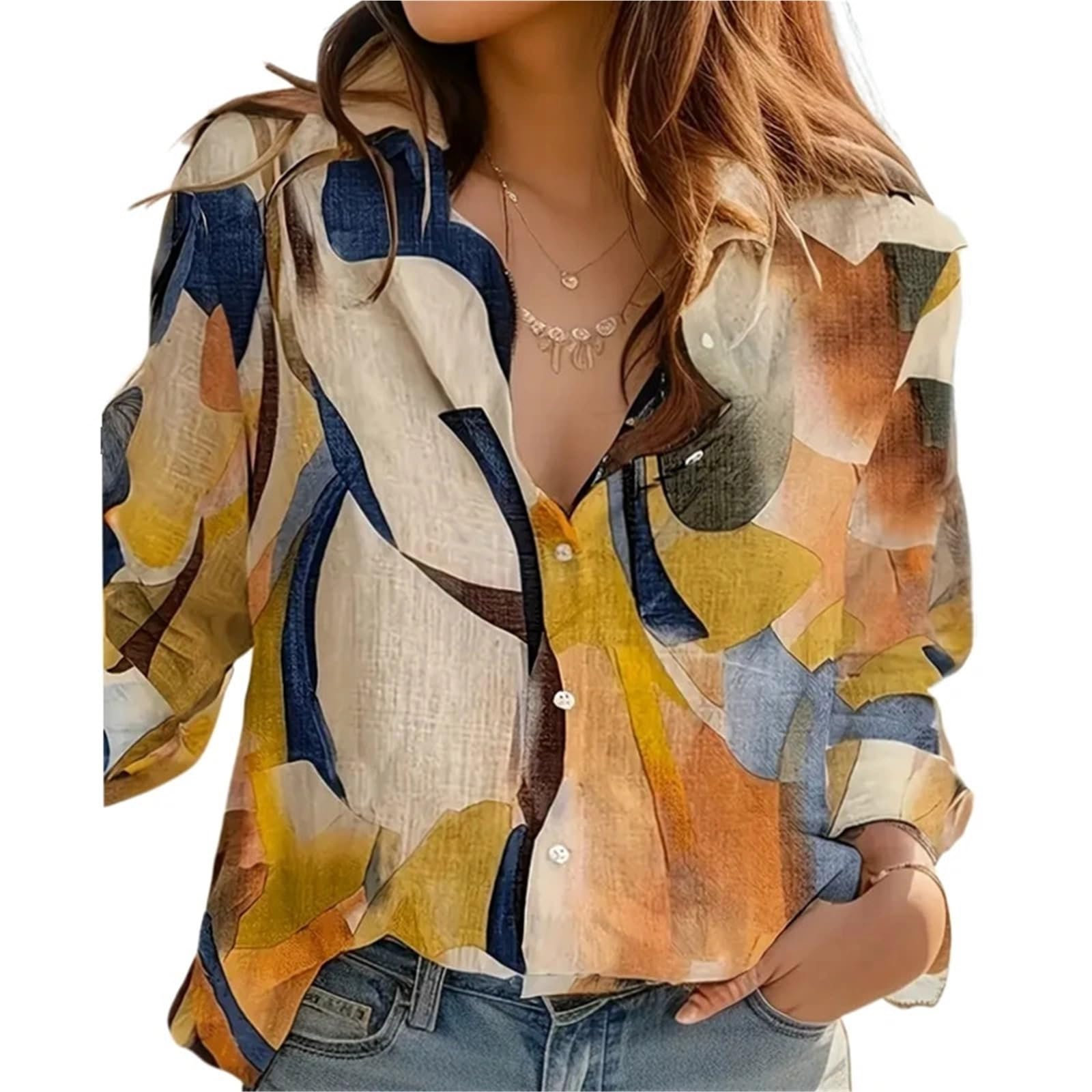 Copricostume Donna Taglia 1XL-5XL Camicia Elegante Da Donna Con Scollo A V | Camicetta casual da donna a maniche lunghe(5XL)