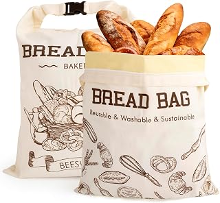 2 Stück Bienenwachs Brotbeutel 30x40cm Wiederverwendbarer | Leinen Stoffbeutel Brot Waschbar mit Bienenwachsbeschichtung und Reißverschluss, Frisch Brotsack Brottasche für Obst, Gemüse