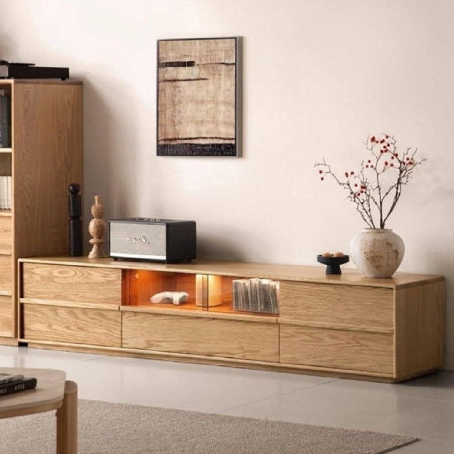 GVAwood White Oak, Ash Solid Wood Wabi-sabi Style TV Cabinet 78.7×15.7×15.7 inch / 200×40×40 cm/Natural Wood Color/Ash tv Cabinet