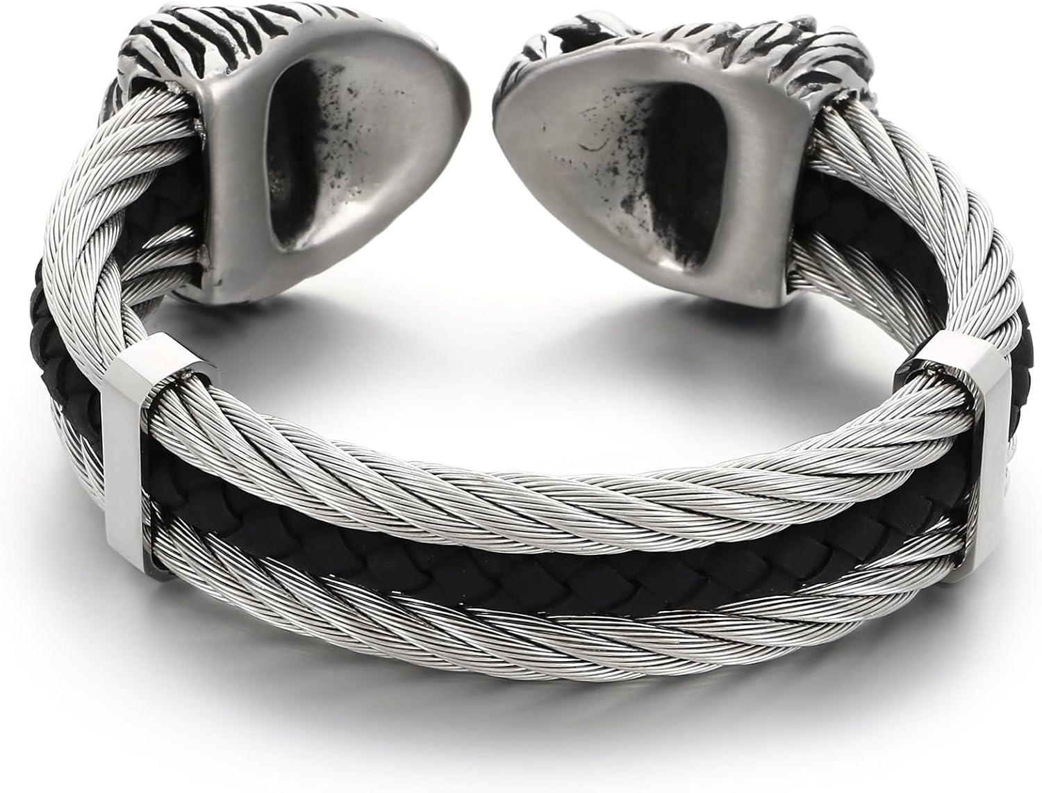 Men's Silver Gold Bracelet Viking Lion Head 316 Stainless Steel Leather Open Cuff Leather and Rope Chain Gothic Vintage Animal Totem Bangle - Image 2