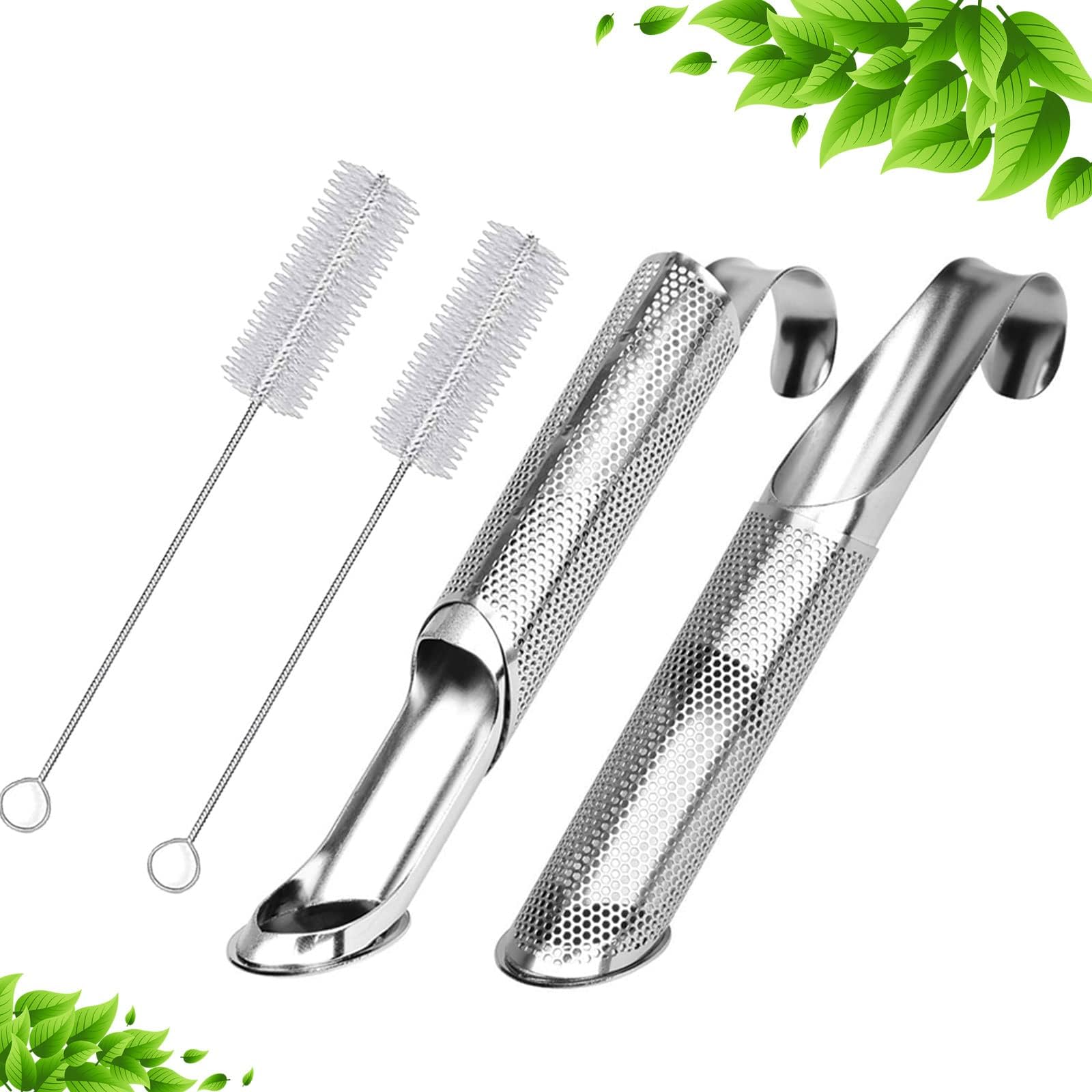 Tea Strainers for fine loose tea, 2 Tea Infuser and 2 Brush Tea Strainer Stick for Single Cup, Long Handle Infuser Fine Mesh Filters Tea for to Brew Loose Lea,Rose,Tea Steeper Gift for Tea Lover