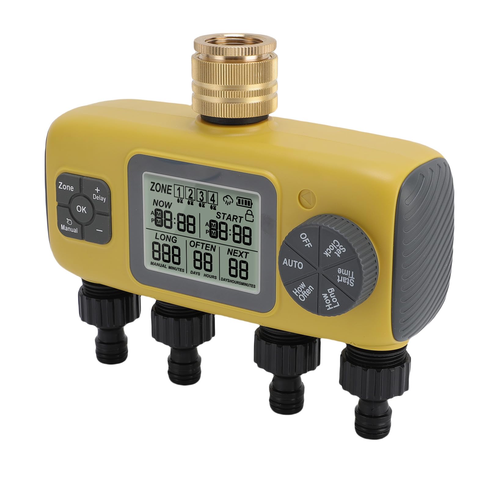 Timer di Irrigazione, Timer d'acqua Programmabile per Tubo Giardino, 4 Zone , del Rubinetto del Tubo di Ingresso 3/4 Pollici con Ritardo di Pioggia per Prato, Cortile, Irrigazione a Goccia