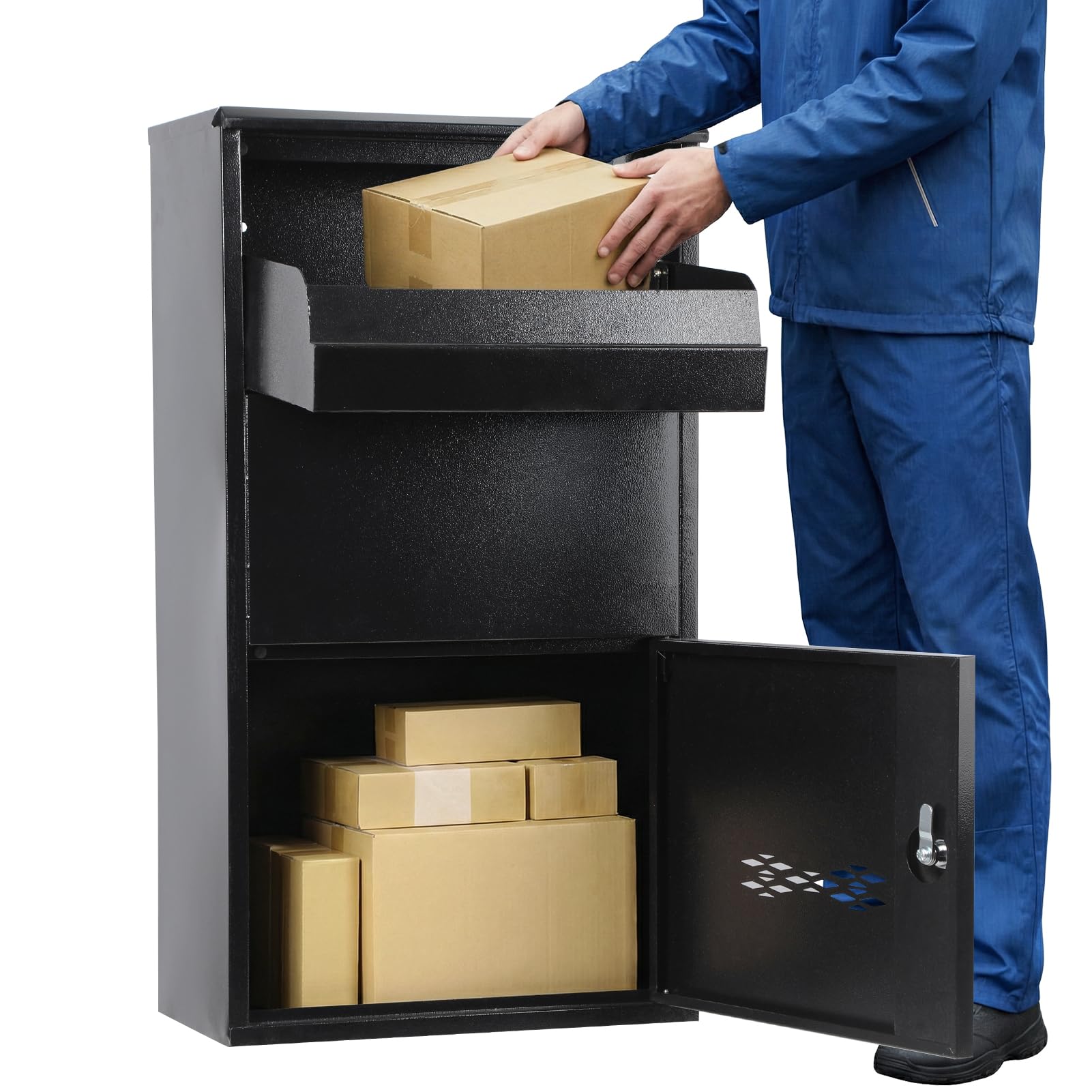 Wall Mounted Parcel Drop Box, Lockable Delivery Boxes for Parcels, Medium Outdoor Post Boxes, Secure Large Delivery Packets Storage, Anti-Theft Weatherproof Mailbox (Black-75cm-Key)