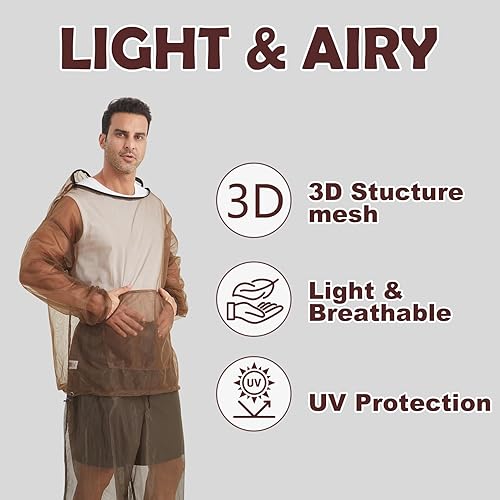 Miniatura 10 de Aventik Chaqueta de mosquito, pantalones de mosquito, traje de mosquito, malla que no se transparenta, súper ligera, mantiene la seguridad fresca