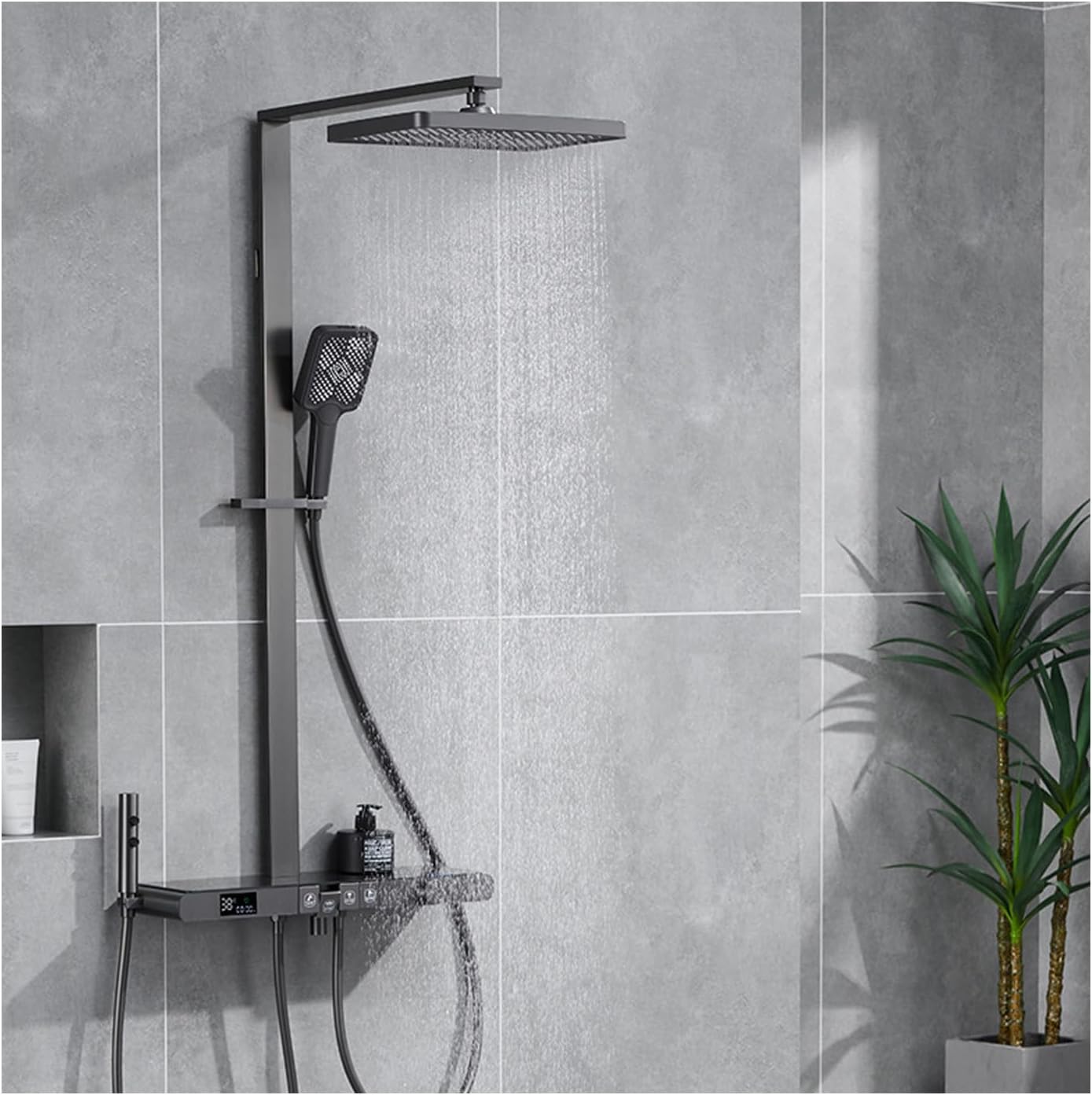 Shower System, Digital Display Bathroom Shower Faucet Set 4 Function Shower Fixtures Shower Kit with 4 Modes Handheld Shower Head, Swivel Bathtub Faucet