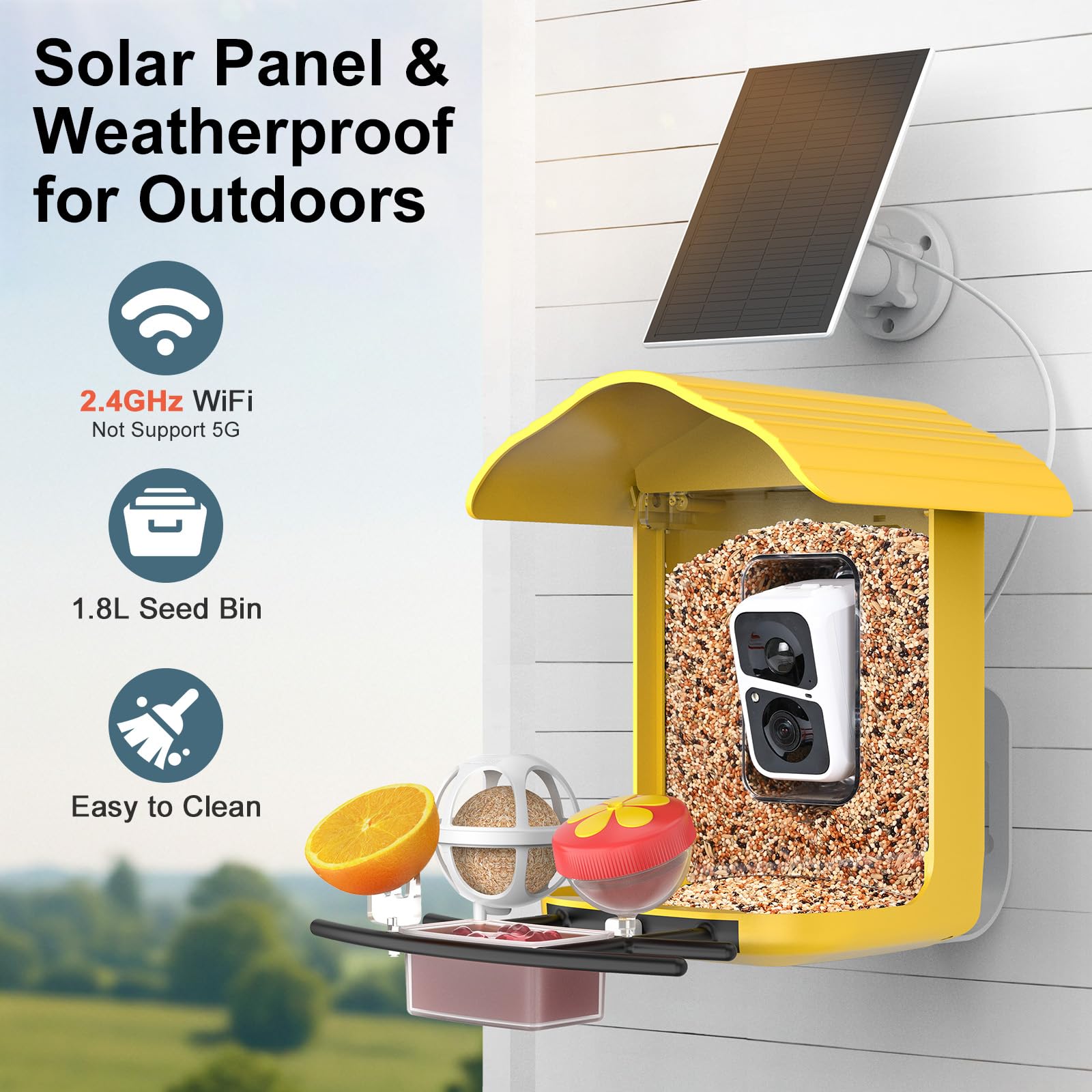 birdsnap® PAV-Comedero para pájaros con cámara, 2K HD con tarjeta de 64 GB, panel solar inteligente de identificación de inteligencia artificial, transmisión en vivo, detección de movimiento