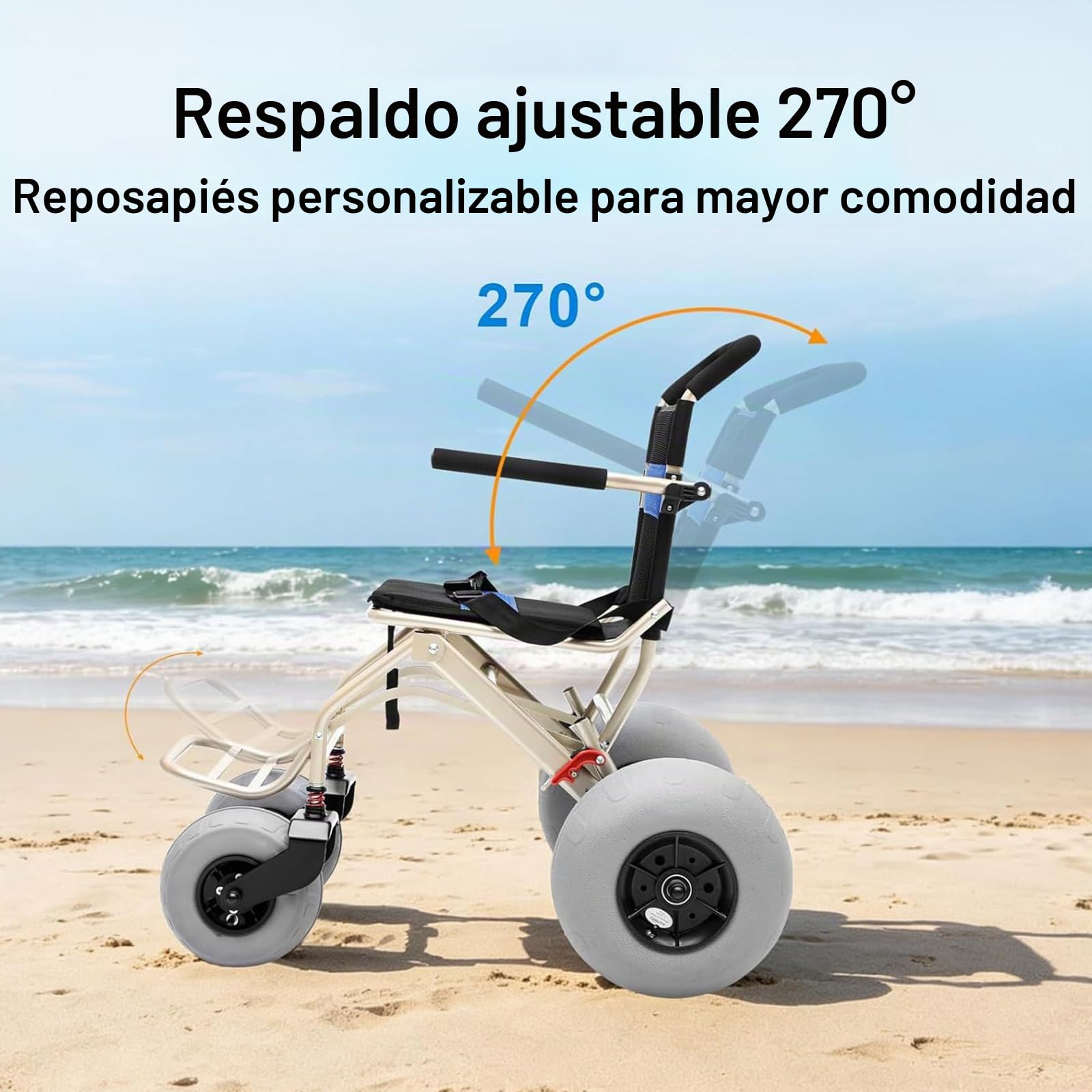 Silla De Ruedas De Playa Con Neumáticos De Globo, Silla De Ruedas Todo Terreno, Plegable, Impermeable, Para Acceso a Playa, Césped, Grava Y Agua, Transporte De Viaje Para Personas Mayores