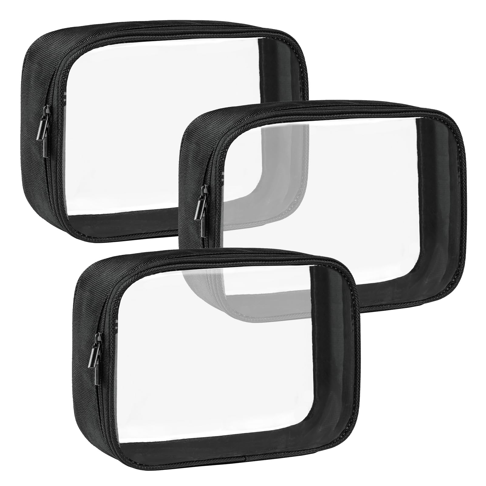 Moyad TSA Approved Clear Toiletry Bag, 3 Pack Quart Size 3-1-1 Liquids Pouch for Travel, Transparent Makeup & Cosmetic Organizer for Women Men, Black