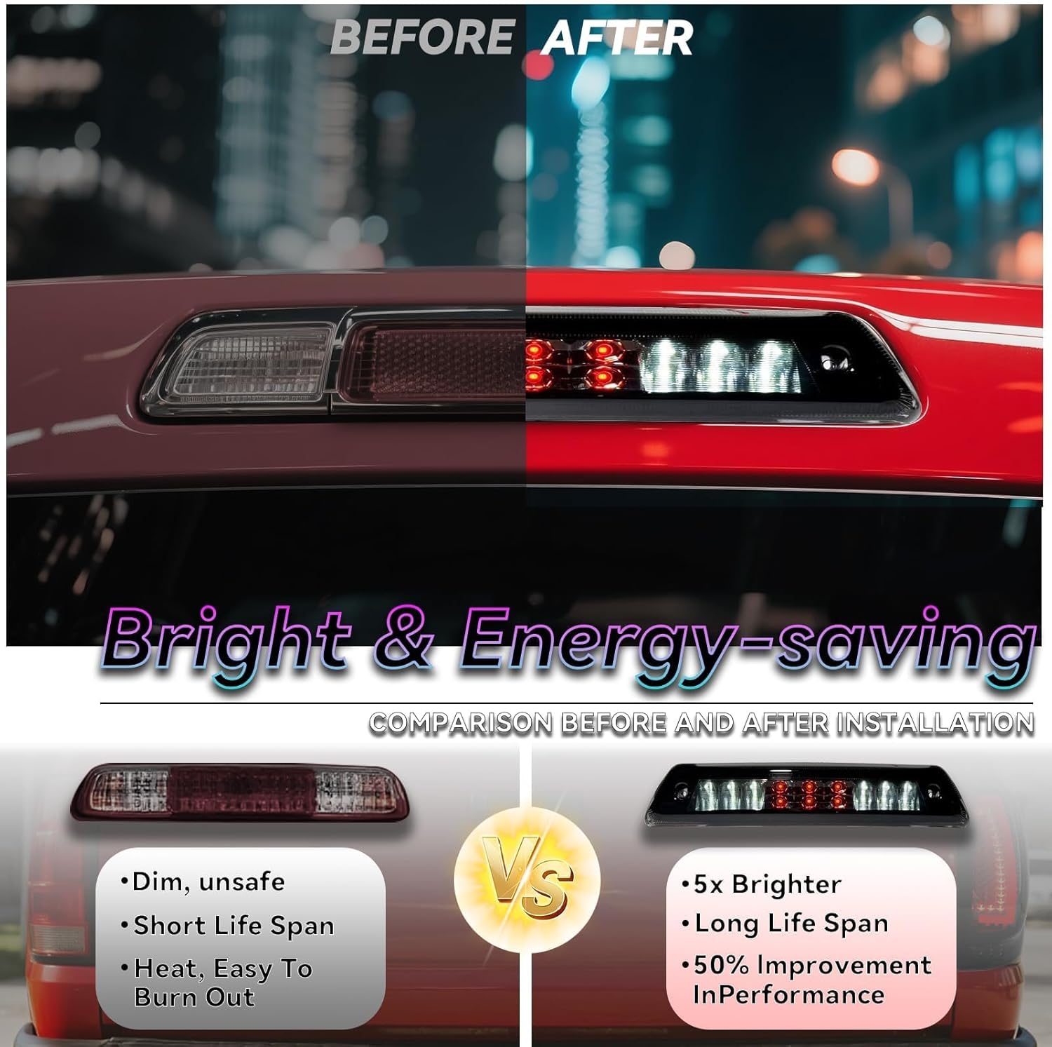 All-in-one LED 3rd Third Brake Light Cargo Light Upgraded Version High Mount Stop Light For 2009-2014 Ford F150, Chrome Housing Smoke Lens.