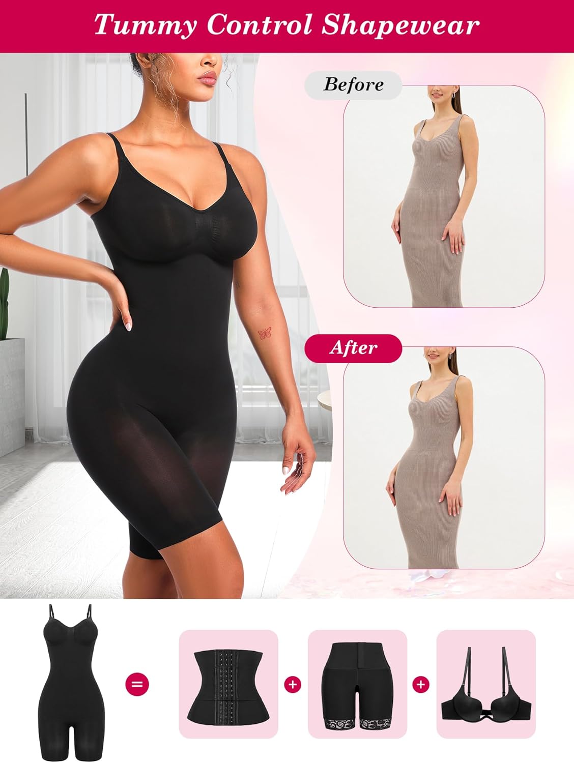Atbuty Bodysuit for Women Shorts Tummy Control Seamless Shapewear Body Shaper