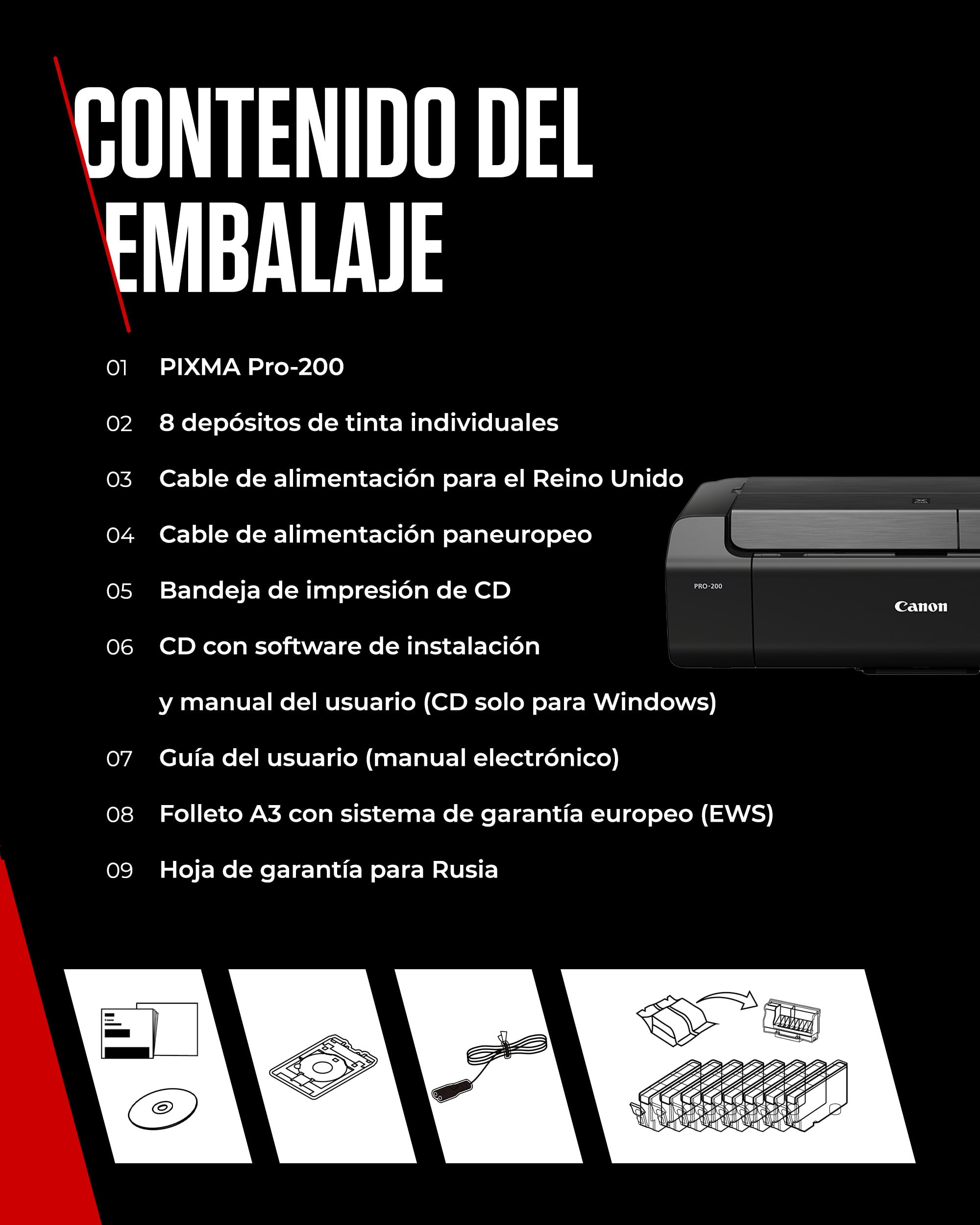 Canon Pixma PRO-200 Impresora Fotográfica Profesional, Sistema de Inyección de Tinta, A3+, WiFi, 8 Cartuchos de Tinta, Impresión Sin Bordes, Impresión de Alta Velocidad, Negro