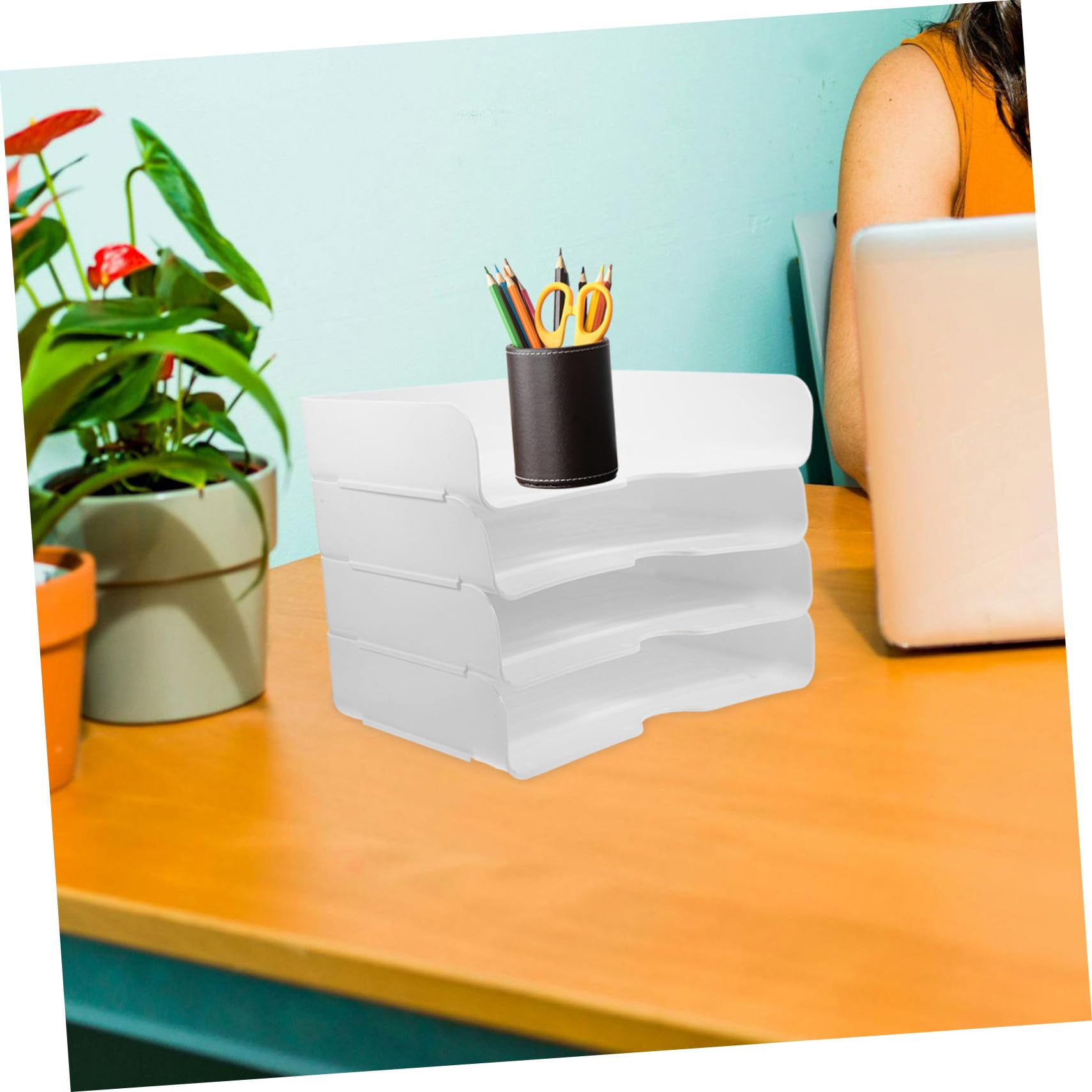 Portadocumenti da Scrivania Impilabile A4 in Pp 4 Pezzi | Bianco, per Archiviare Fogli e Fascicoli, Organizer Versatile per Uso Ufficio e Casa