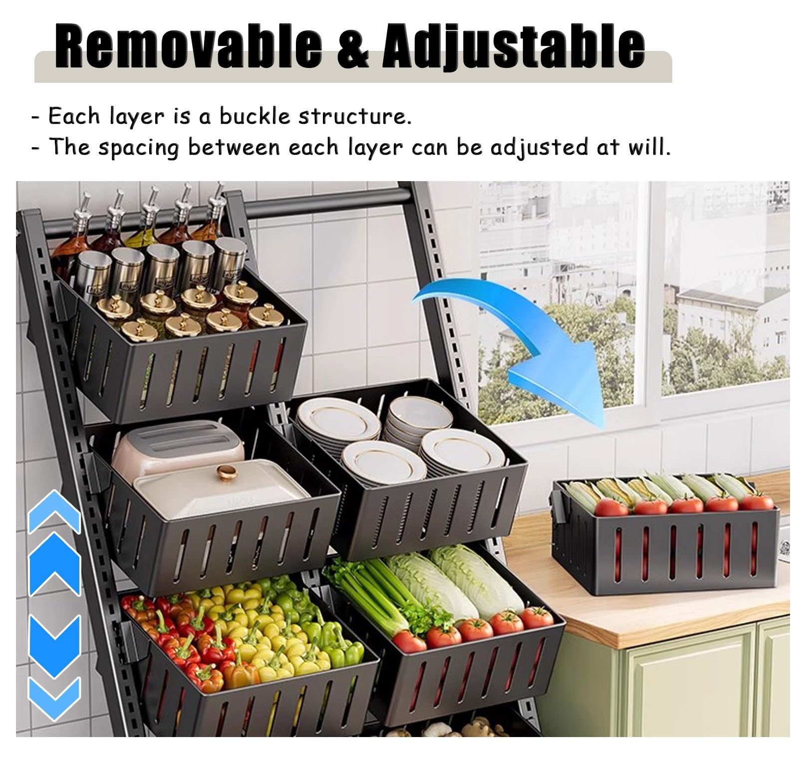 Estantes para Fruta Estante de Supermercado Comercial Estante de Exhibición, Grandes Bocadillos para El Carrito de Verduras para La Despensa, Farmacia, Titular de Condimentos Estables de Múltiples Cap