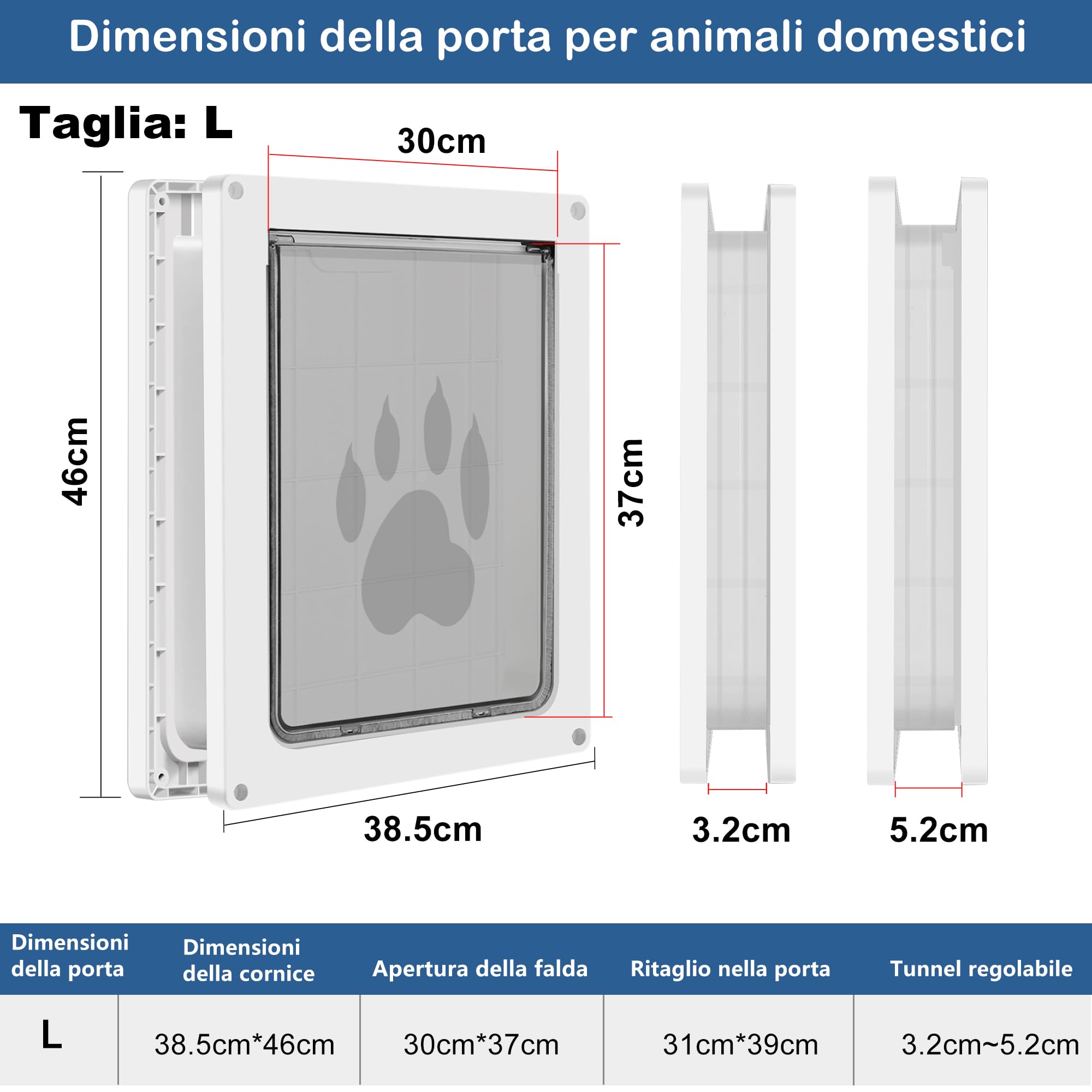 CEESC Porta per cani grande per animali domestici fino a 45 kg, resistente alle intemperie per cani e gatti, pannello di chiusura a scatto incluso, adatto per porte o pareti interne ed esterne, grande
