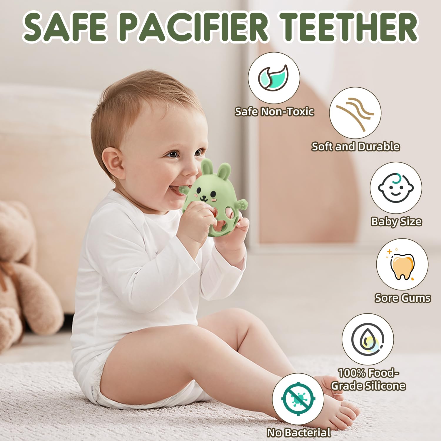 Baby Sensory Teething Toy with Rattle for Newborn 3 6 9 12 18 Months, 1st Boy Girl Easter Bunny Basket Stuffers Gifts - Image 2