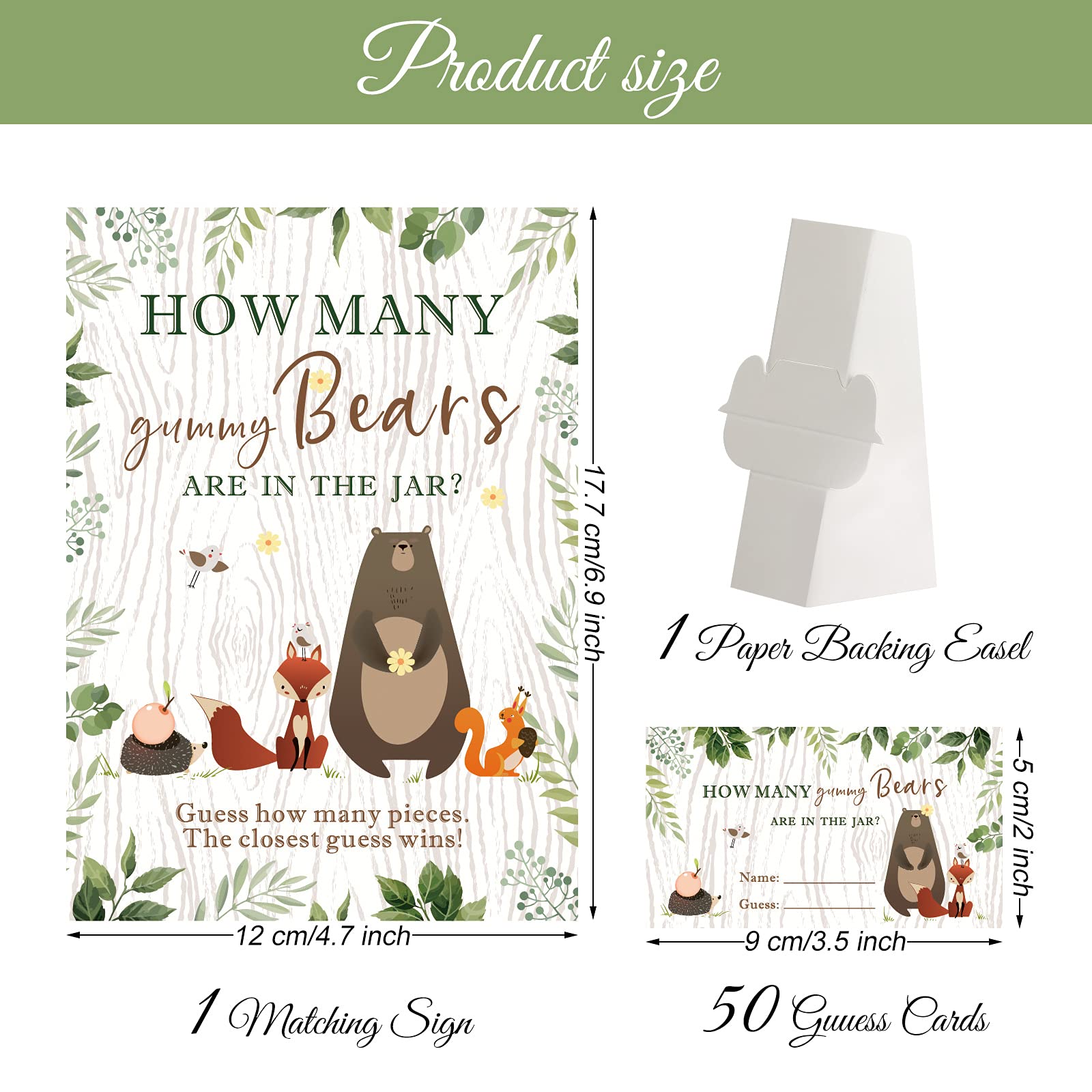 Baby Shower 'Guess How Many Candies' Game - Includes Sign & 50 Cards, Bear Theme Gender Neutral Party Game
