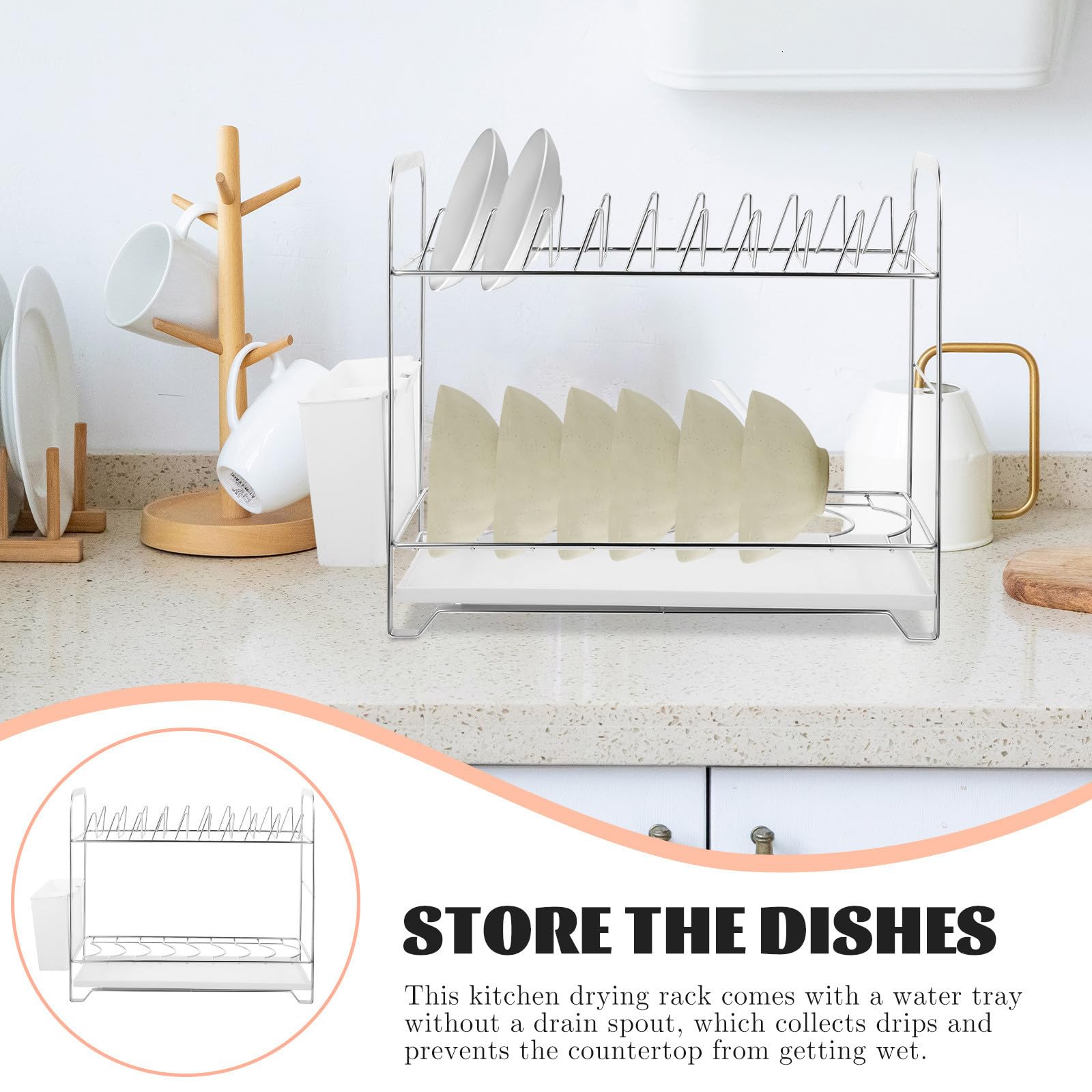 Égouttoir à Vaisselle Inoxydable 2 Niveaux Bac D'égouttement, Support de Rangement Robuste en Acier Inox Cuisine Argenté