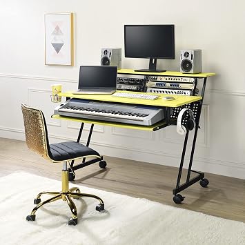 Acme Suitor Wooden Top Music Recording Studio Desk in Yellow and Black