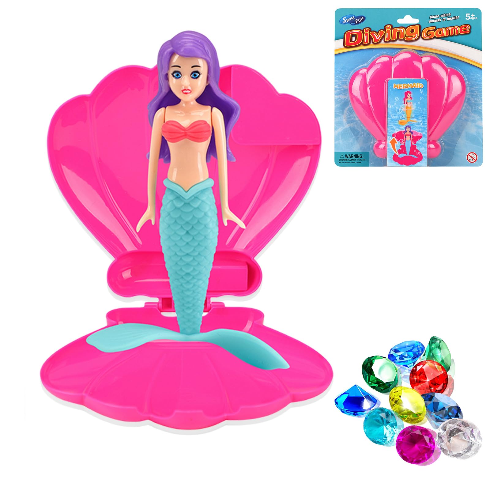 1P Mermaids Pool Diving Toys Set with Shell Gem Toys,Swimming Pool Sinking Toy Blue Mermaid Underwater Diving Toy,Kids Swimming Pool ToyAccessories,Princess Diving Games Training Girls Mermaid Gifts