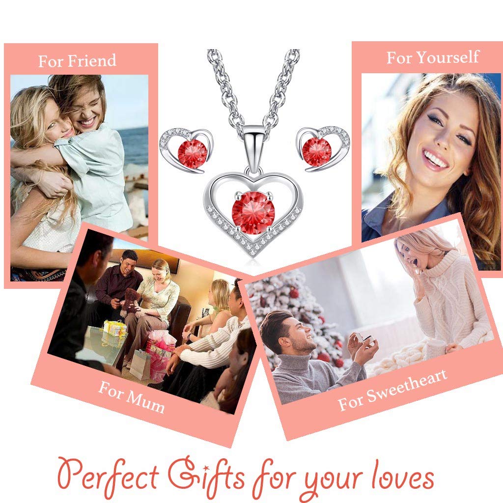 Schmuckset Damen 925 Sterling Silber | Herz Halskette mit Ohrringen | mit funkelndem Zirkonia | Elegantes Set für jeden Anlass