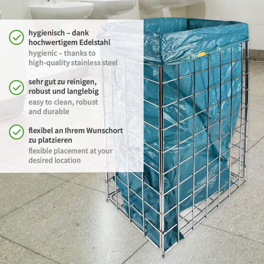 Edelstahl Gitterkorb für Müllsäcke, 60L, Silber, Freistehend, Klappbar (1)