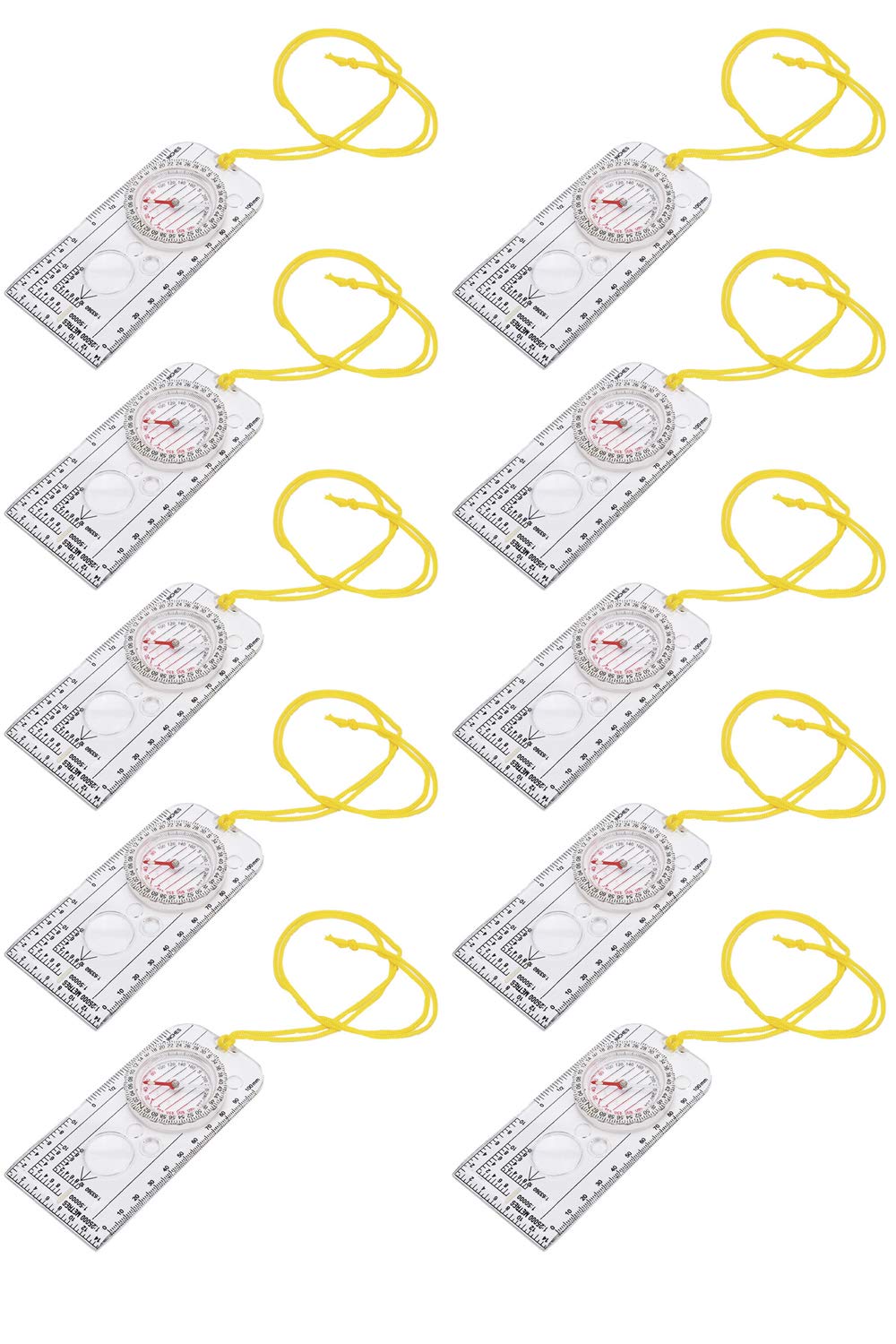 Newitts Orienteering Compass [Pack of 10] • Measures in mm & Inches - 1:50000 & 1:25000 • Clear Plastic construction
