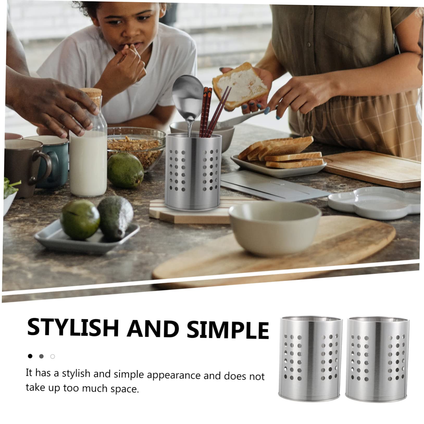 Amosfun 2Pcs Stainless Steel Draining Storage Container for Cutlery Knives Forks and Chopsticks Thickened Design Holder for Kitchen Utensils Easy to Clean and Ventilated