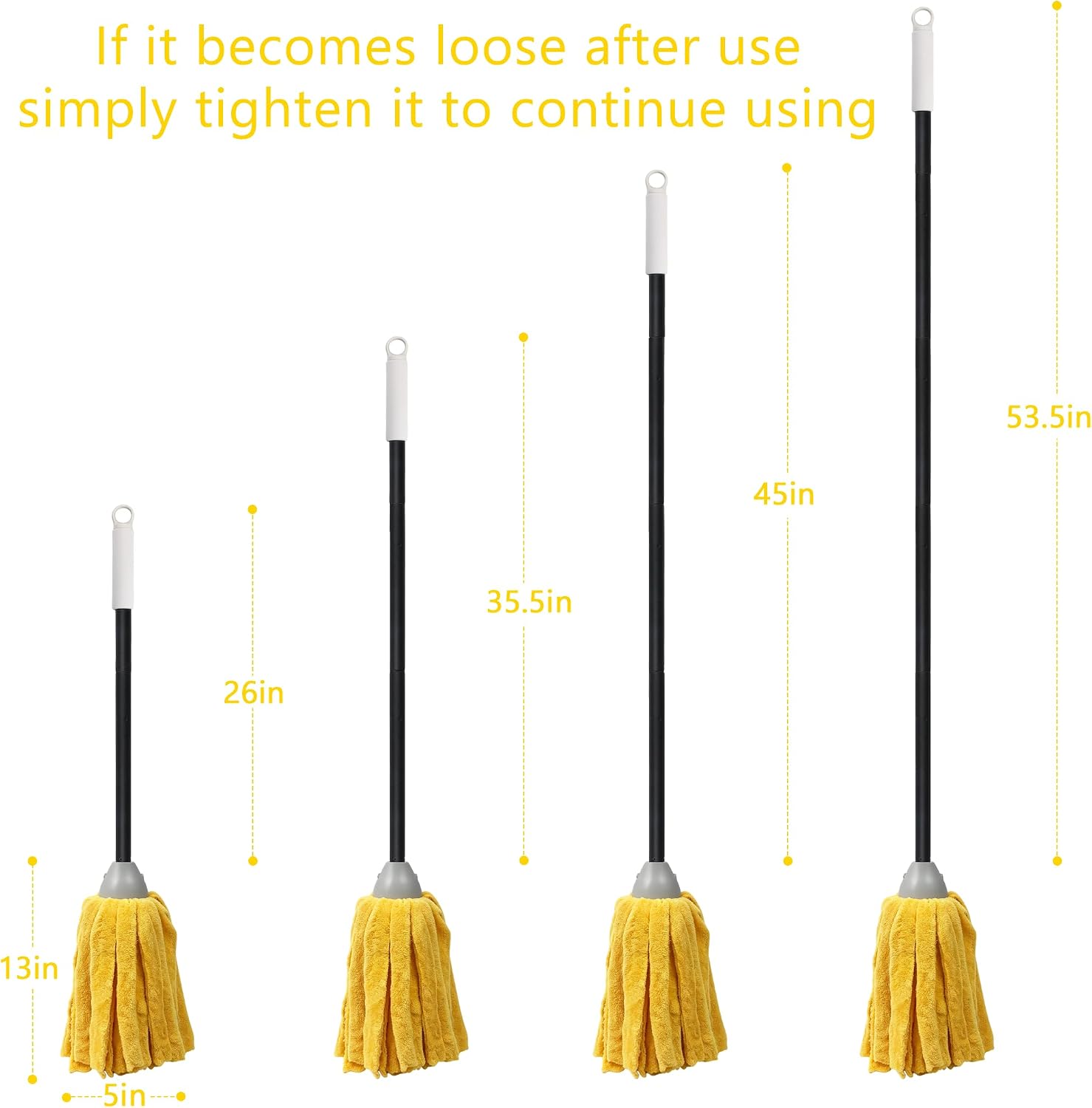 Indoor Cotton Mops for Floor Cleaning, Cleaning Mops for Tiles and Hardwood Floor, Household Mop for Kitchen, Bathroom, Garage, Tile & Hardwood Floors,53" Long Handle Cloth Mop（Yellow）