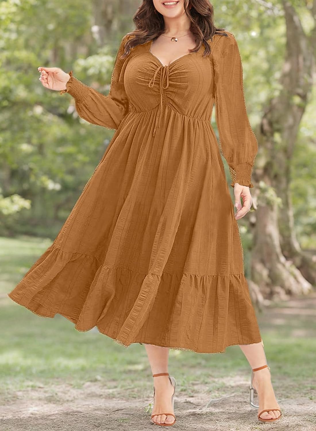 Eytino Plus Size Dress for Women Long Sleeve Sweetheart Neck Ruffle Long Maxi Dresses(1X-5X) - Image 9