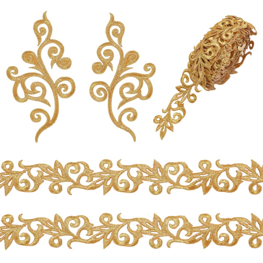 Galon en dentelle or et patch brodé pour customisation couture