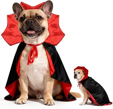 Olanrun Dog Costume - Dog Halloween Costumes Vampire Cloak, Wizard Outfit, Witch Cosplay Apparel Cape - Funny Party Dress Up Halloween Pet Costumes for Medium Dogs Black Red