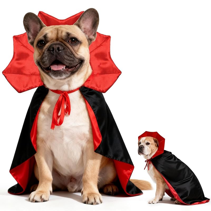 Fantasia de Halloween para Cães OLANRUN, Capa de Vampiro em Poliéster Black Red, Tamanho Medium