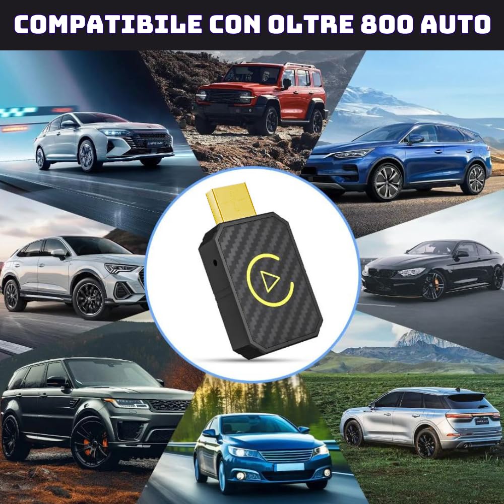Adattatore Wireless CarPlay & Android Auto per Auto già Cablate - Trasforma il Sistema Multimediale in Wireless, Compatibile con iOS 10+ e Android 11+ USB C/A, Plug & Play, Mini, Nero
