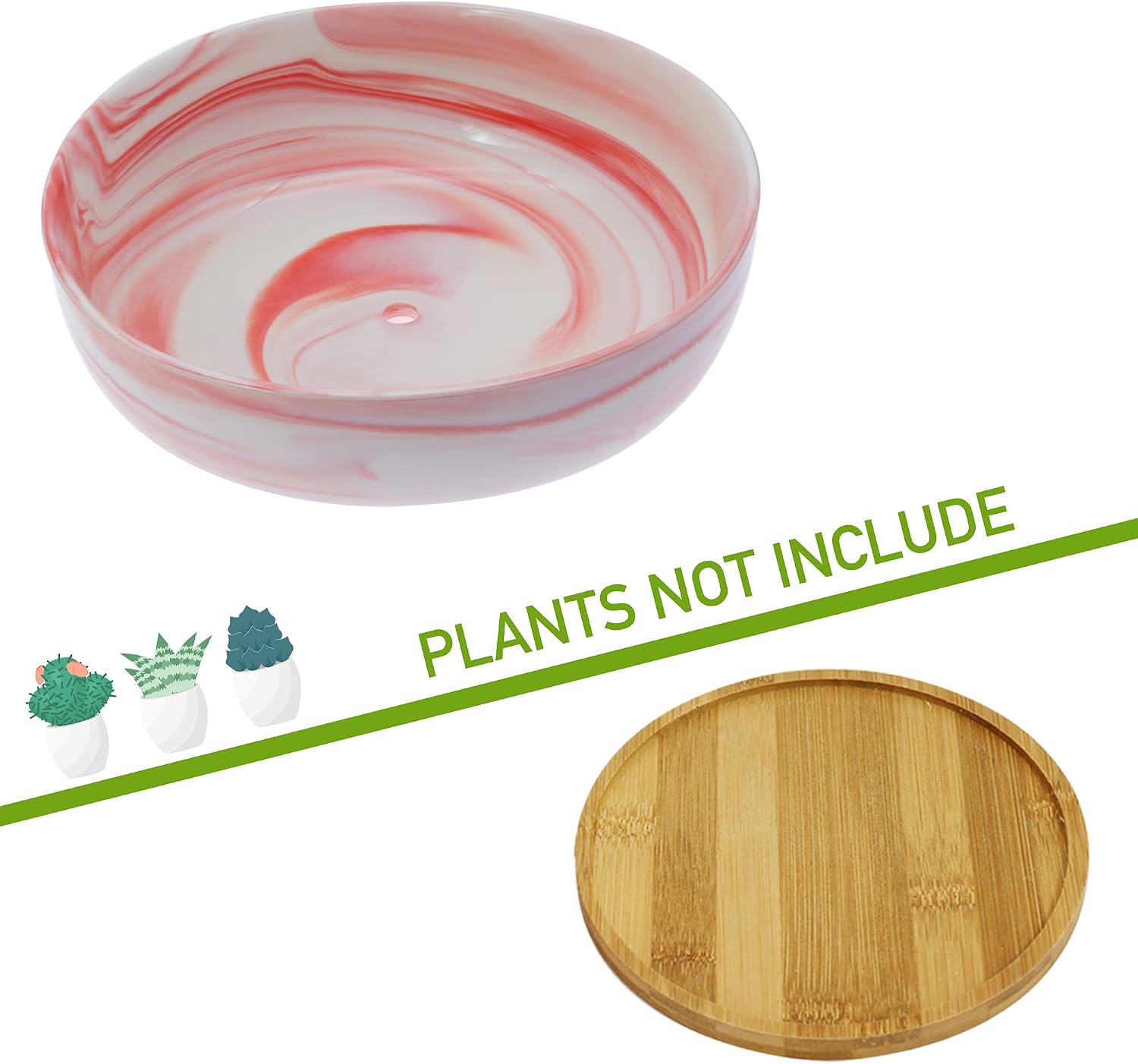 DeeCoo Succulent Pots, 2 Packs Ceramic Flower Succulent Planters Pot with Bamboo Tray, Marble Pattern Round Succulent Planter Pot for Indoor/Outdoor Plants