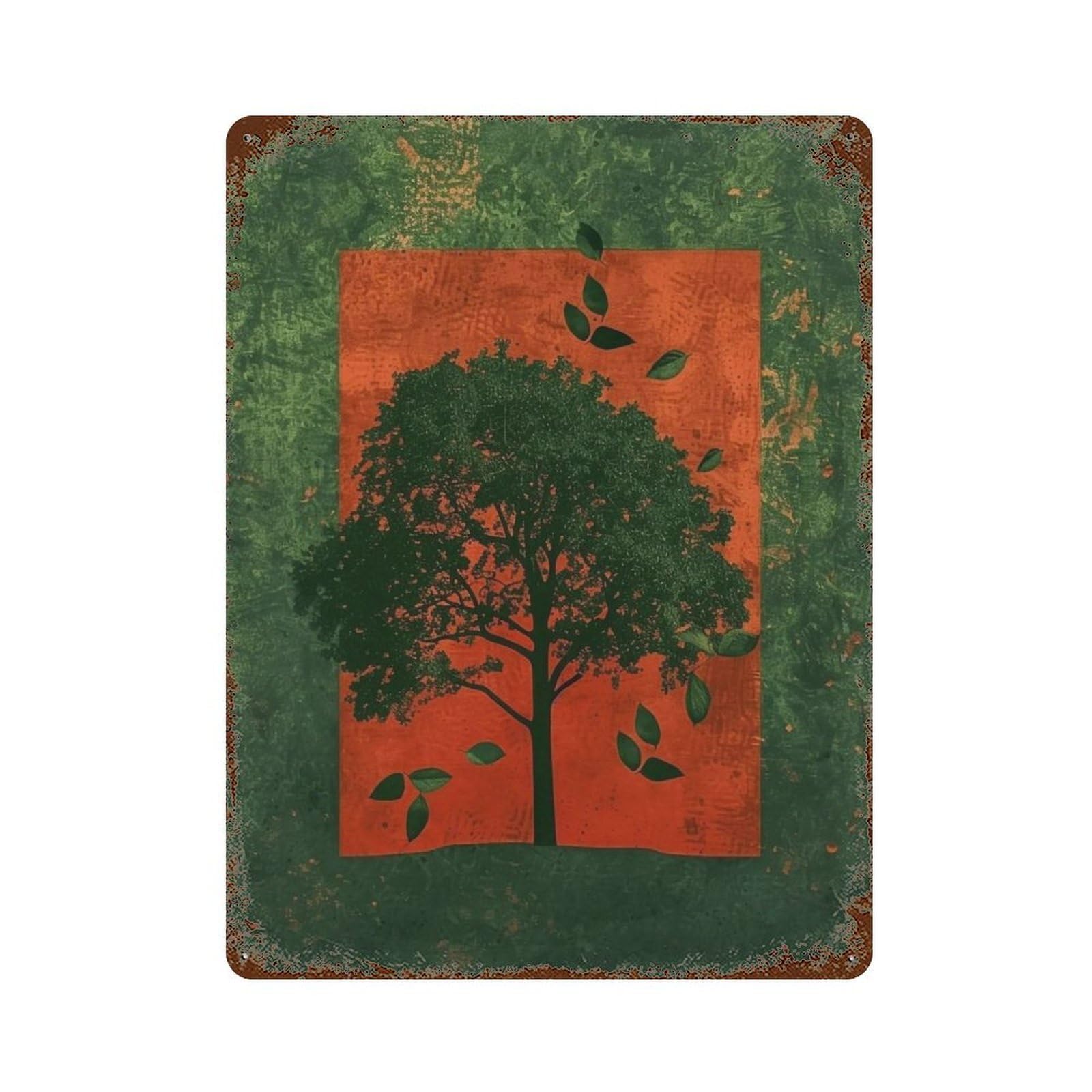 Wihyrtui Style Mottled Retro Square Framed Foliage Motif 04 Wall Retro Iron Metal Tin Sign Vintage Art Poster Modern Home Cofffee Club Art Bar Shop Decor 40X30cm