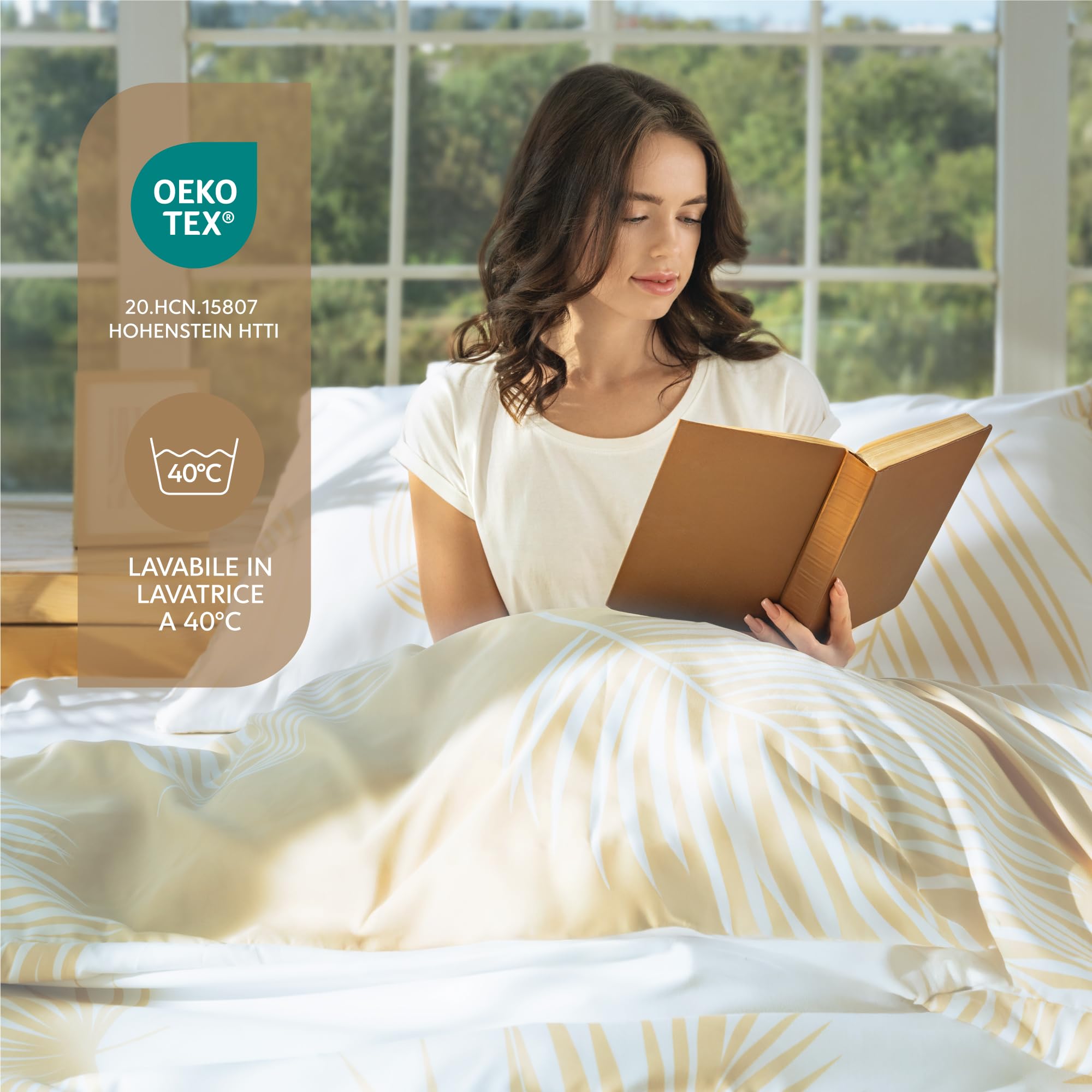 Dreamzie Copripiumino Matrimoniale 220x240 cm con 2 Federe 65x65 cm - In Microfibra - Motivo Foglie di Palma Tropicali Beige Bianco - Set Copripiumino Matrimoniale 220x240