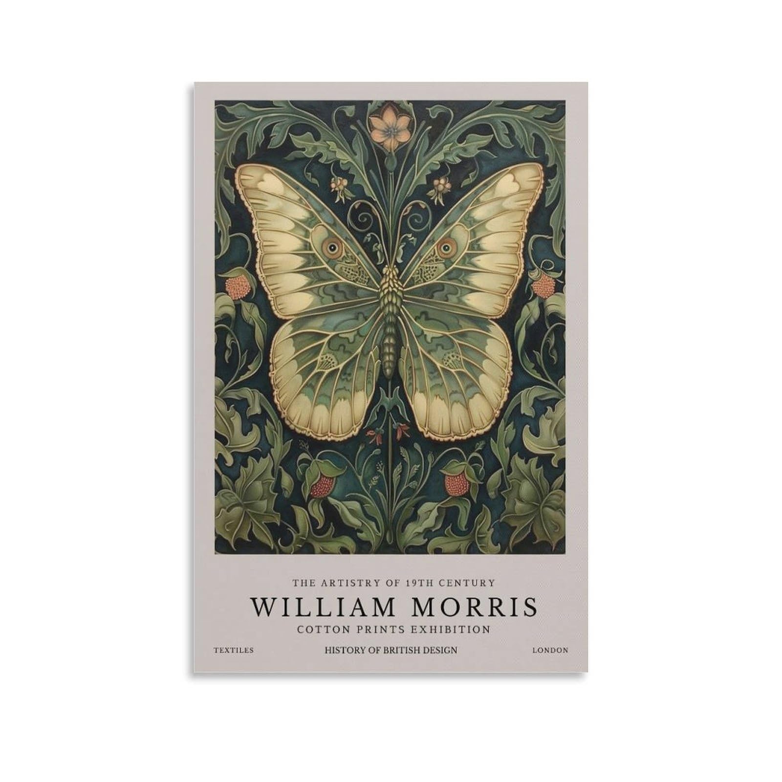 William Morris Green Butterfly Floral Flower Poster Canvas Wall Room Decor Aesthetic School Supplies Paintings 08x12inch(20x30cm)