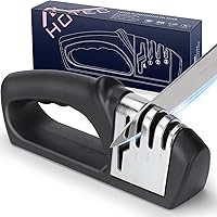 HOTEC 4-in-1 Knife Sharpener: 3-Stage Manual with Ceramic, Tungsten Carbide & Diamond Rods for Knives & Scissors