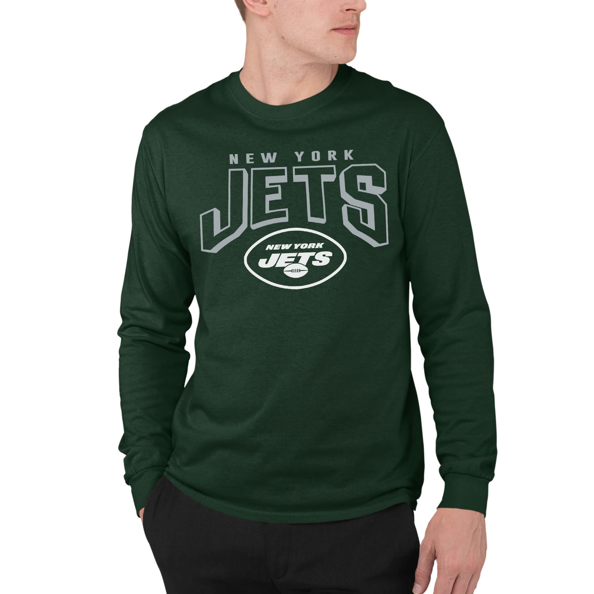 Junk FoodClothing x NFL - New York Jets - Bold Logo - Unisex Adult Long Sleeve T-Shirt for Men and Women - Size Small
