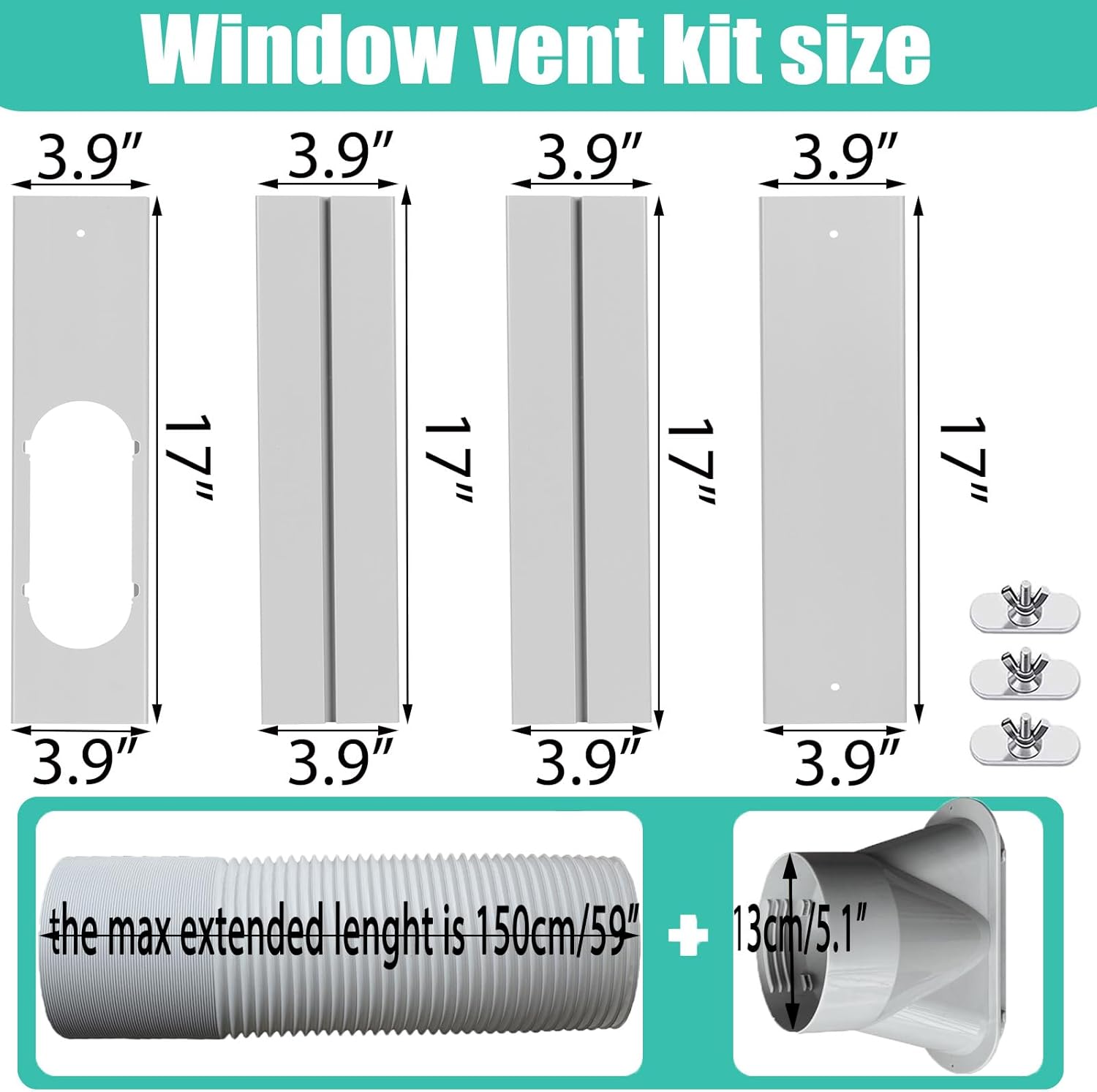 Portable Air Conditioner Window Vent Kit with Exhaust Hose 5.1 Inch Diameter, Adjustable 59 Inch Length Exhaust Hose for AC Seal Plate with Universal for Sliding Window