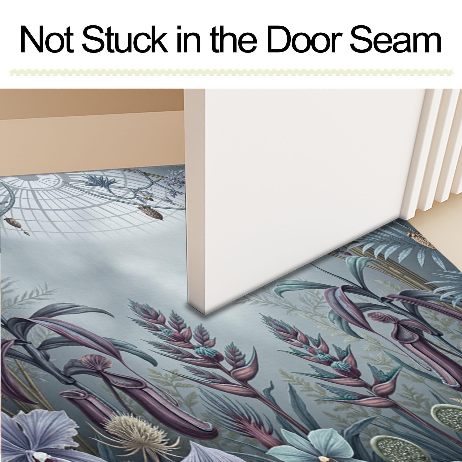 Zerbino Interni Paesaggio Botanico Gotico 80X120Cm, Antiscivolo Lavabile, Tappeto Da Ingresso Fiori Misteriosi Foresta, Tappetino Pelo Basso Antipelo Per Porta D’Ingresso, Grigio Antracite