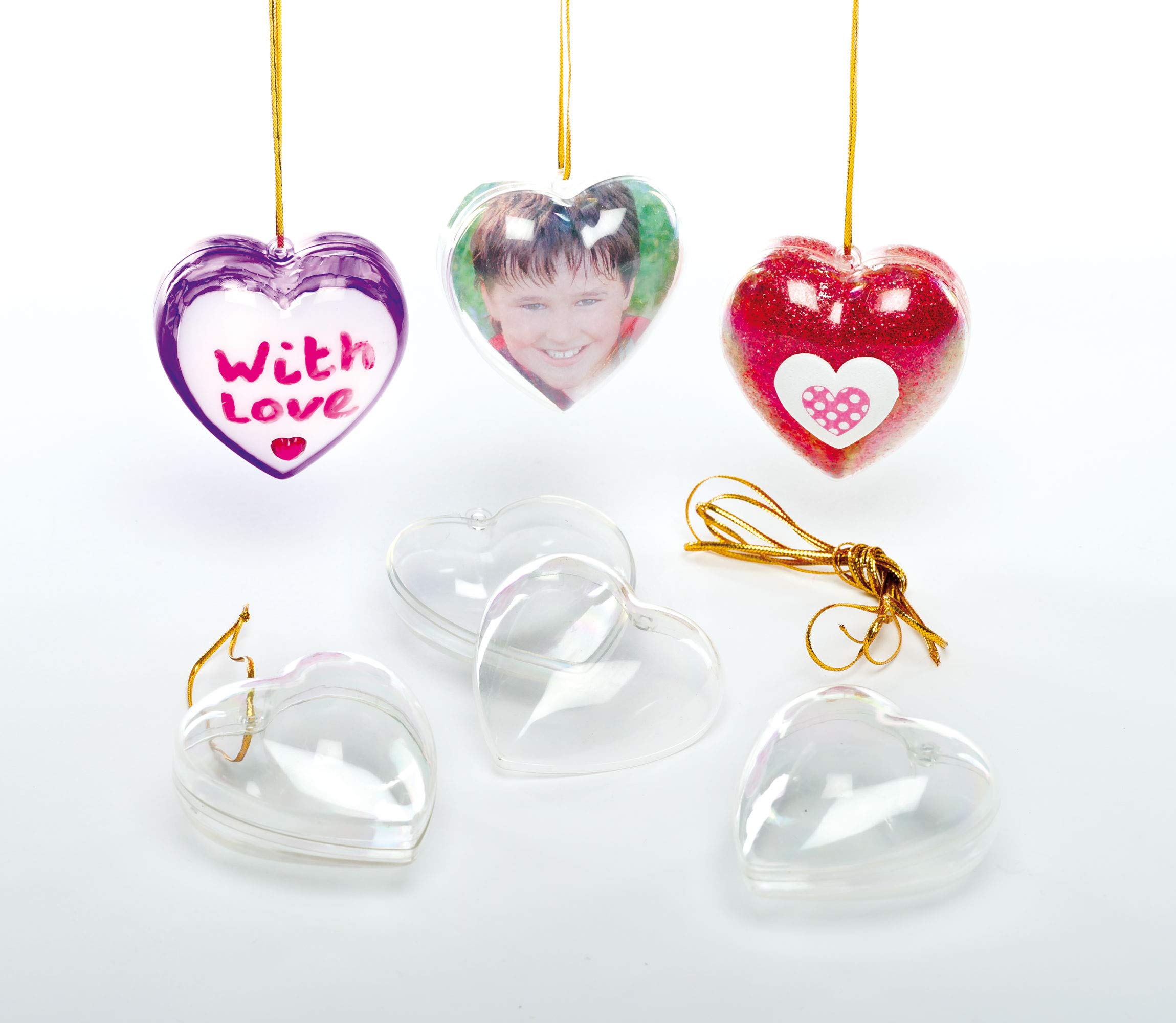 Baker Ross Transparent Heart Baubles (Pack of 12), Perfect for Children to Design and Decorate, Ideal for School, Craft Groups, Home Crafting, Gifting and Art & Craft Projects