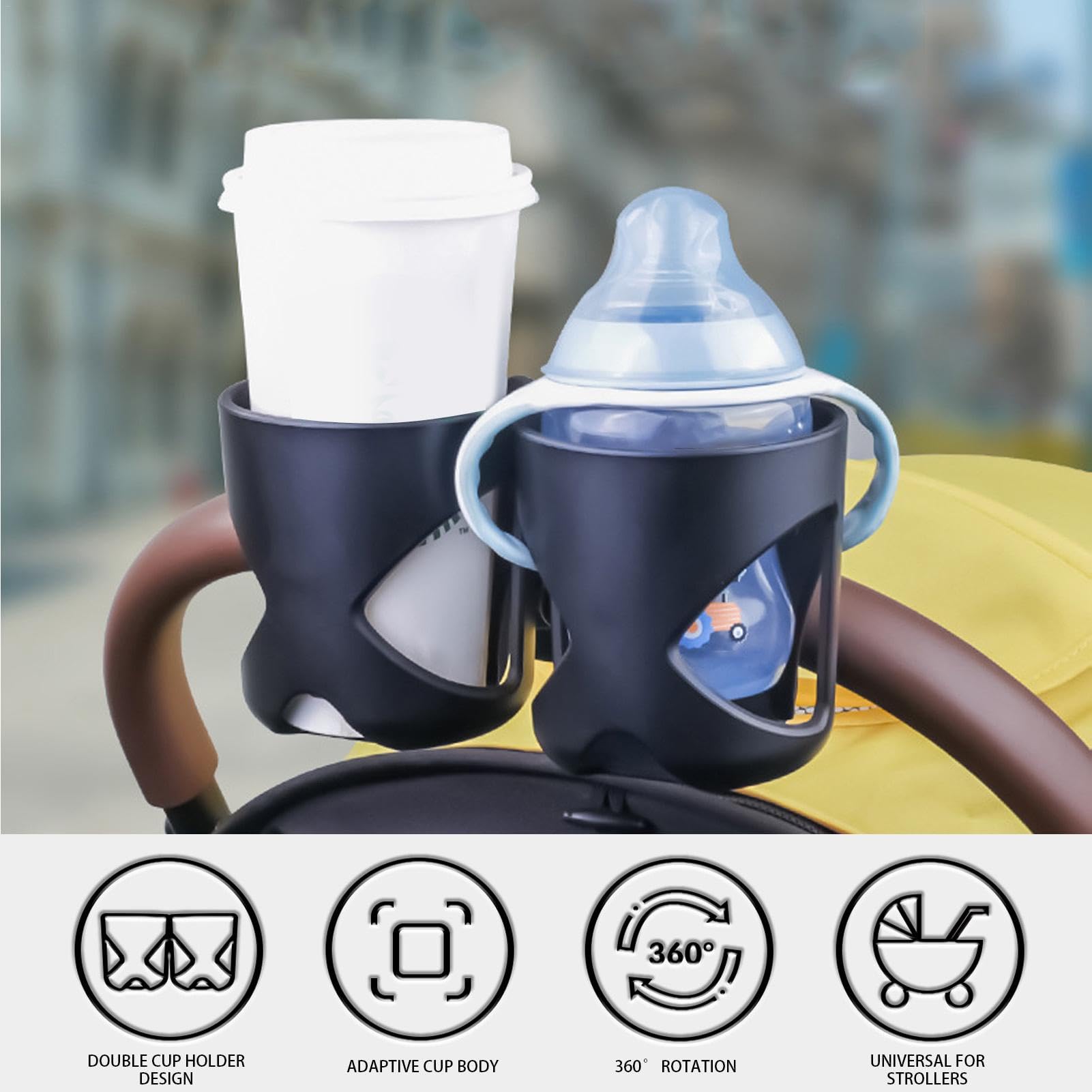 Getränkehalter Für Kinderwagen - Doppelhalter 360° Drehbar Mit Phone Holder
