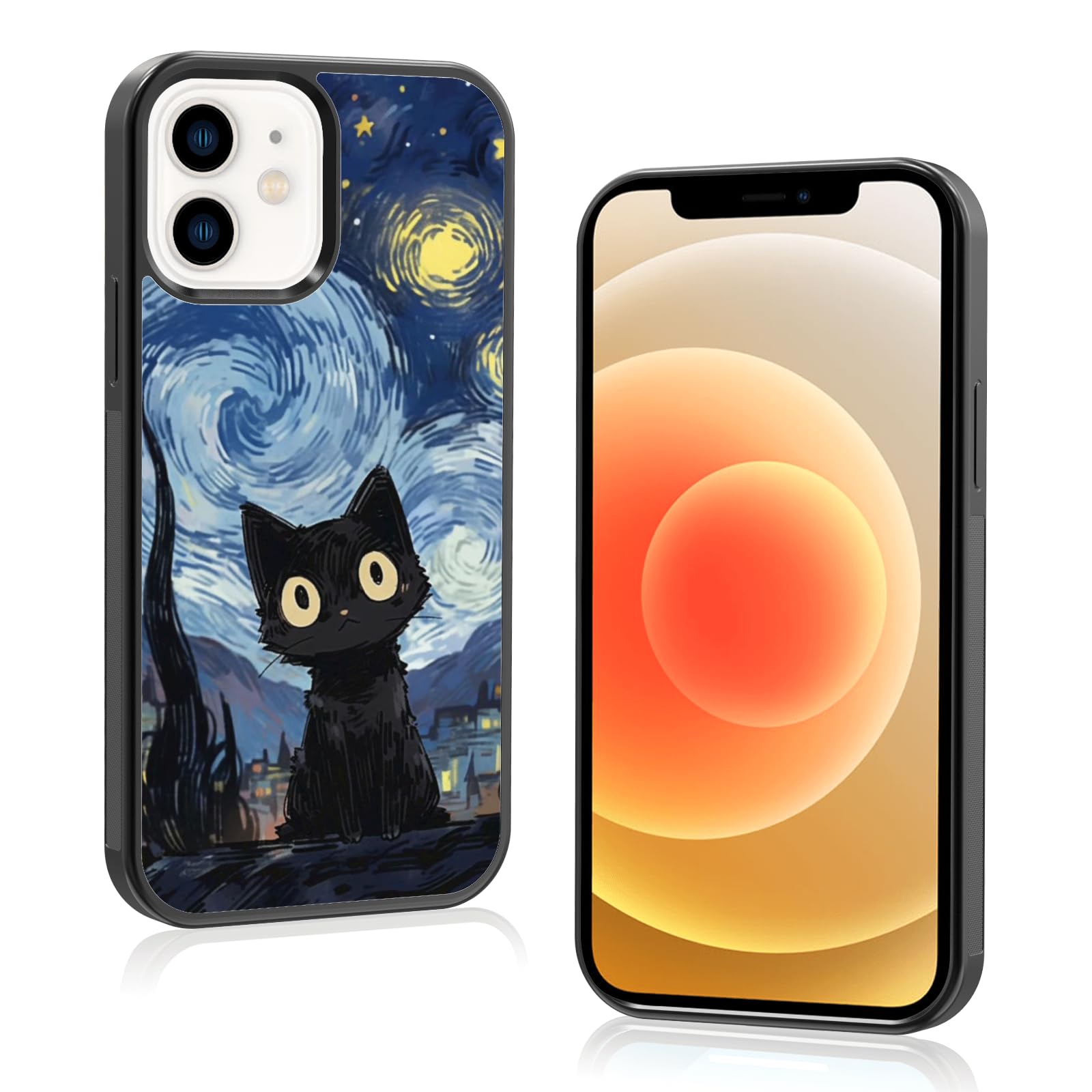 Cute Starnight Cat Phone Case, Van Gogh Cute Cat Pattern iPhone 11 Pro Max Case, Non-Slip Design and Shock Absorption, Phone Case for Teen Girls, Boys, Women and Men(iPhone - 11