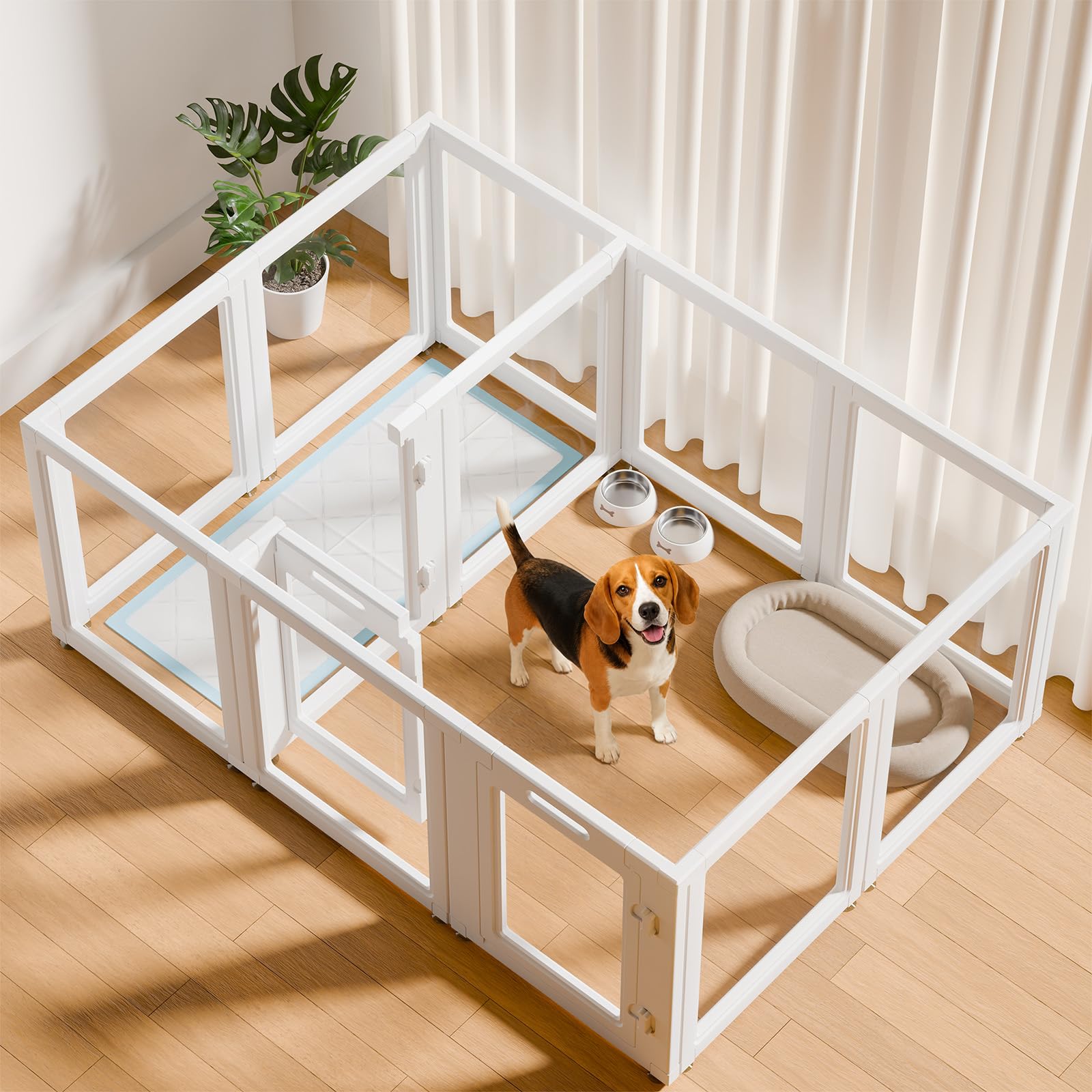 EVERFRONT Clear Acrylic Dog Playpen Indoor, 30" H, 2 Gates + 10 Panels