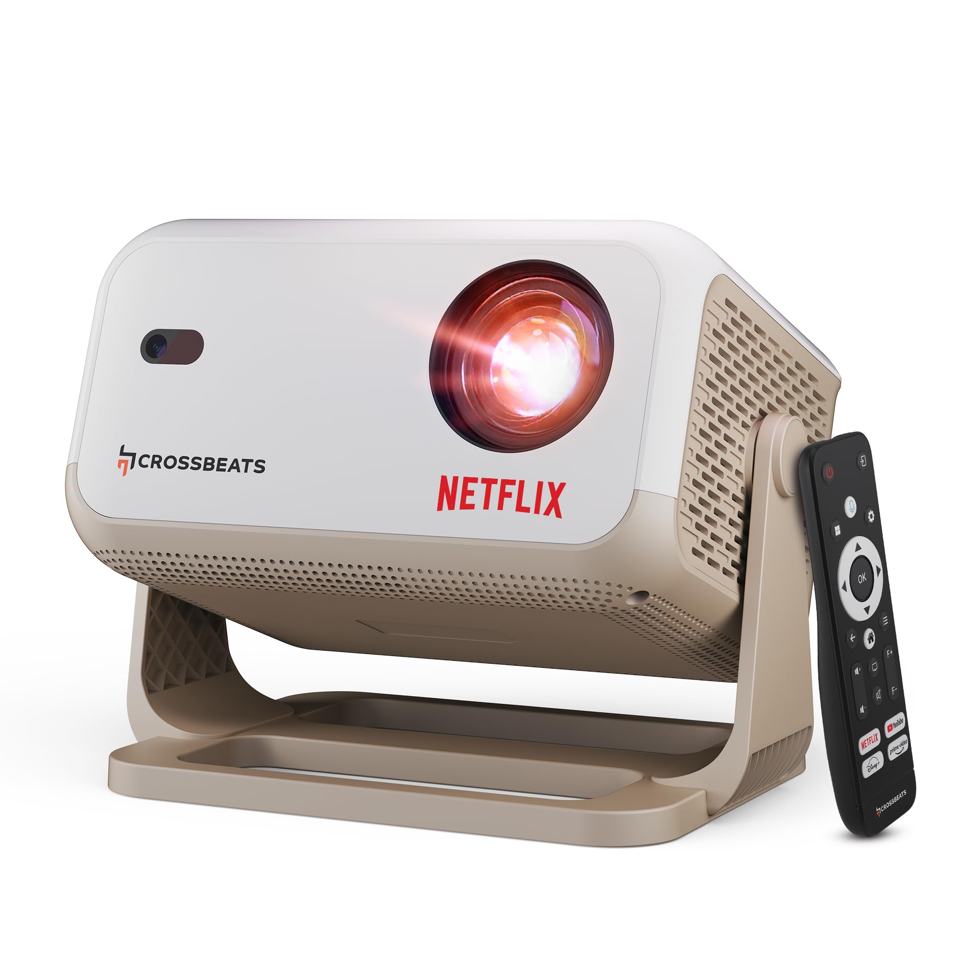 [netflix official license] crossbeats lumex flix projector 4k ultra hd, 1080p native, android 13, wifi, 16000 lumens, smart mini projector for room, portable home cinema, built-in apps, 300''display