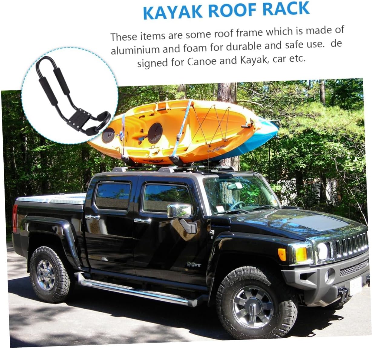 Kayak Roof Rack and Canoe Carrier, J-Shaped Detachable Car Rooftop Luggage Rack, 2pcs Set for SUV Truck Crossbar Outdoor Sports Transport