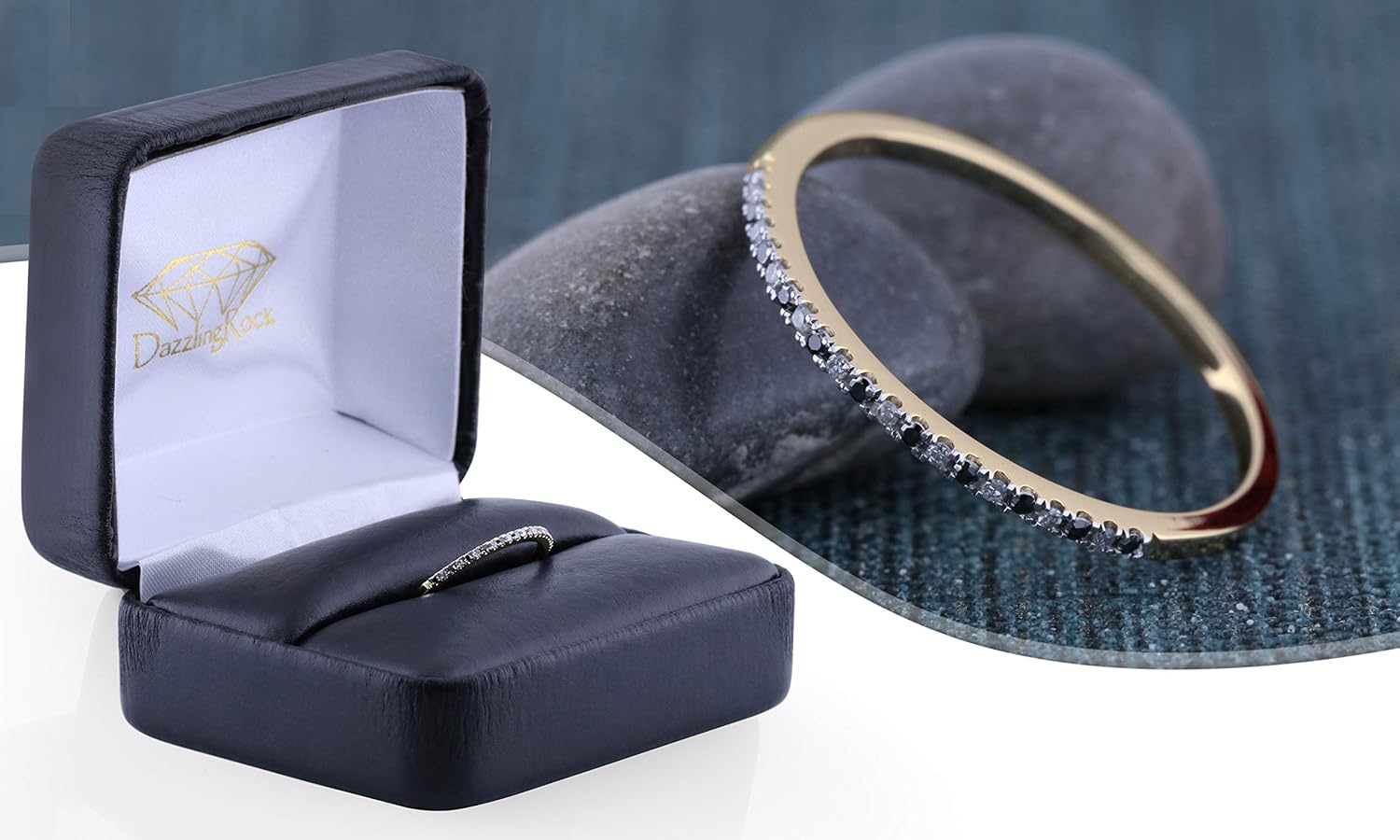 Dazzlingrock Collection 0.09 Carat (ctw) Round Black & White Alternate Diamond Dainty Stackable Wedding Band for Women in Gold