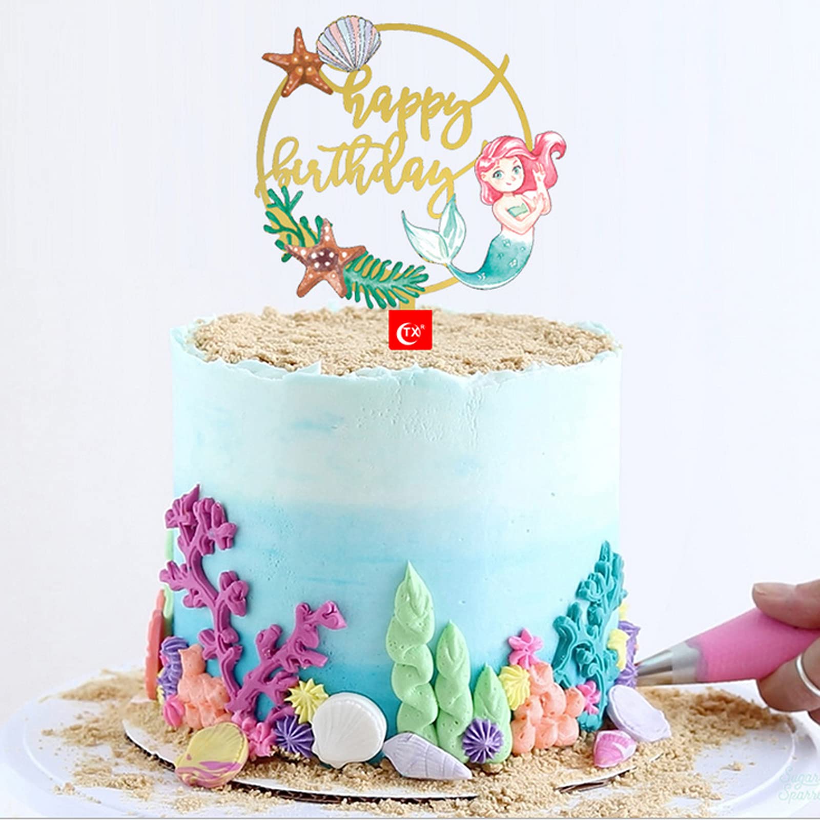 Amazon Com Georld Mermaid Cake Topper Summer Starfish Sea Girls Birthday Acrylic Cake Decoration For Party Grocery Gourmet Food